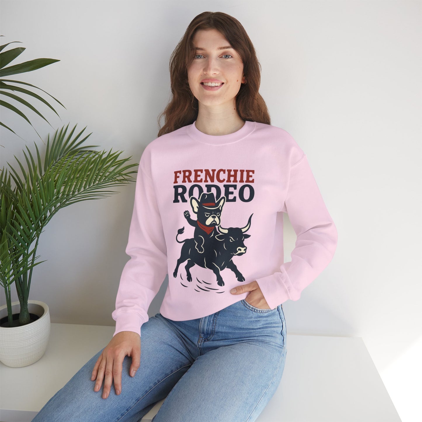Frenchie Rodeo Sweatshirt – Cowboy French Bulldog Crewneck, Western Dog Lover Gift, Funny Rodeo Pullover for Pet Moms & Dads