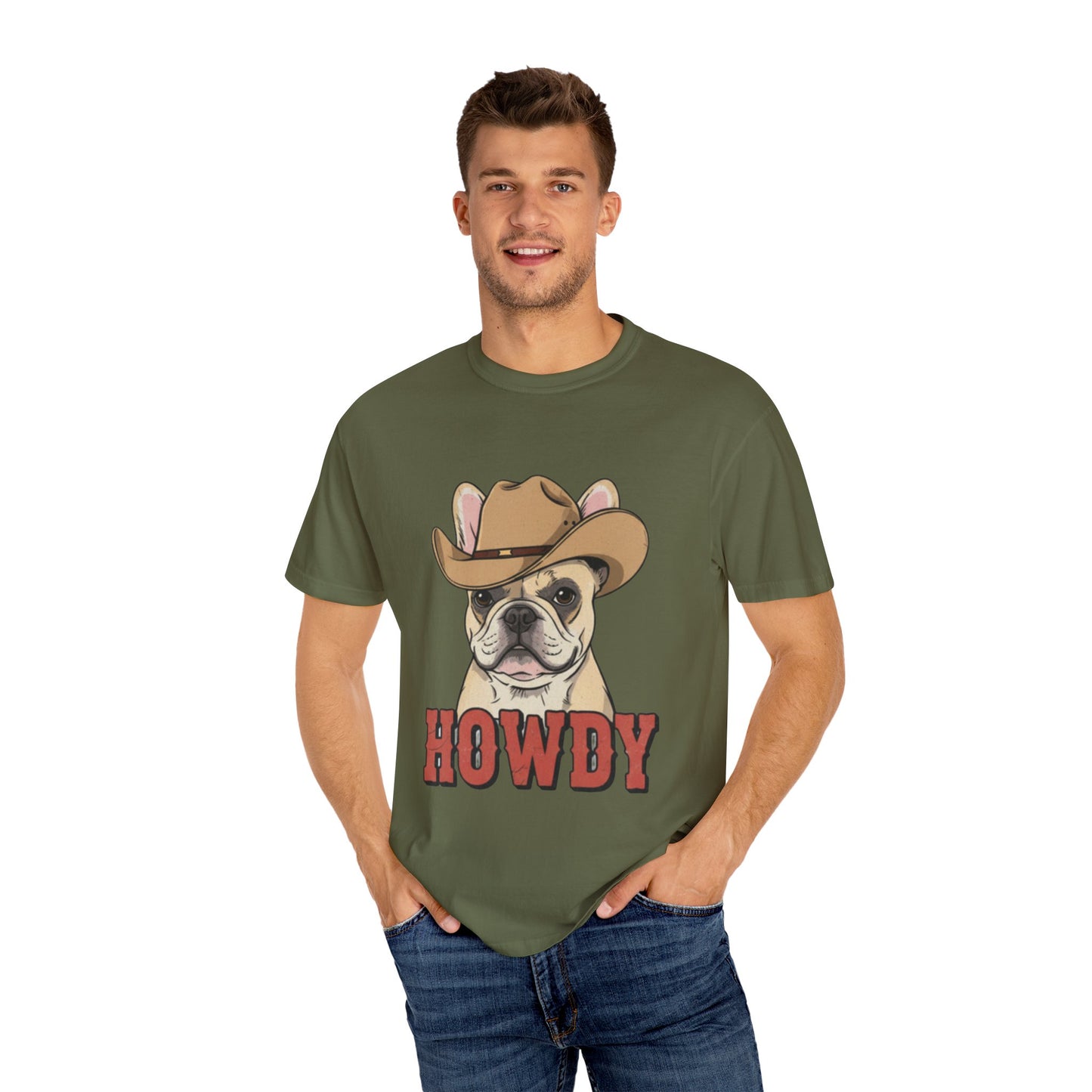 Howdy French Bulldog Cowboy T-Shirt | Western Frenchie Graphic Tee | Cute Dog Lover Country Shirt | Funny Gift for Him or Her
