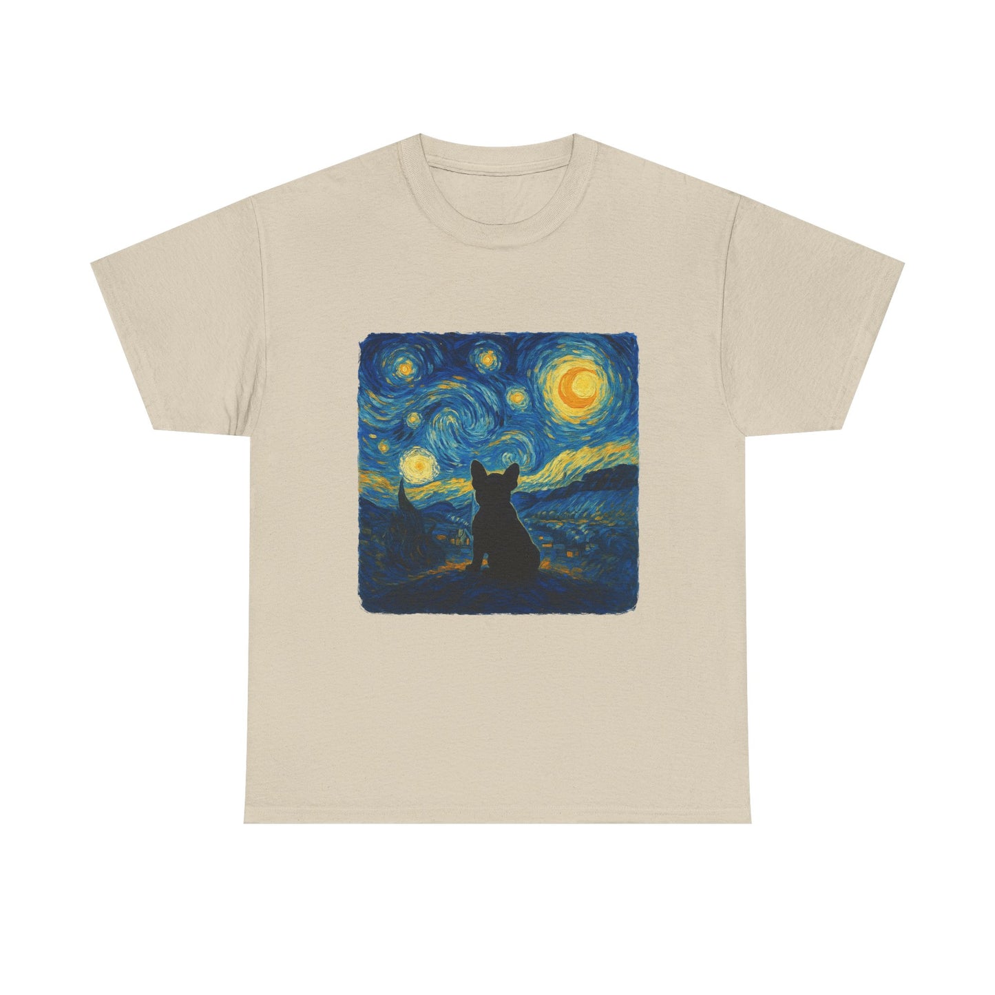 Starry Night Frenchie T-Shirt – Van Gogh Inspired French Bulldog Tee, Artistic Dog Lover Shirt, Unique Gift for Pet Moms & Dads