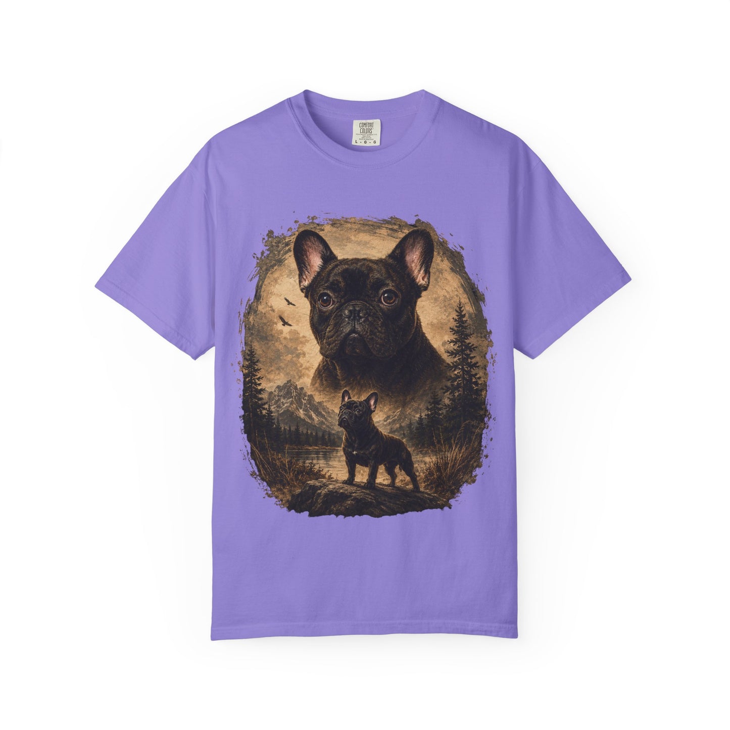 Black French Bulldog Shirt, Vintage Frenchie Nature Tee, Rustic French Bulldog Shirt, Dog Lover Gift, Frenchie Mountain Landscape Tee, Outdoors Dog Shirt, French Bulldog Art