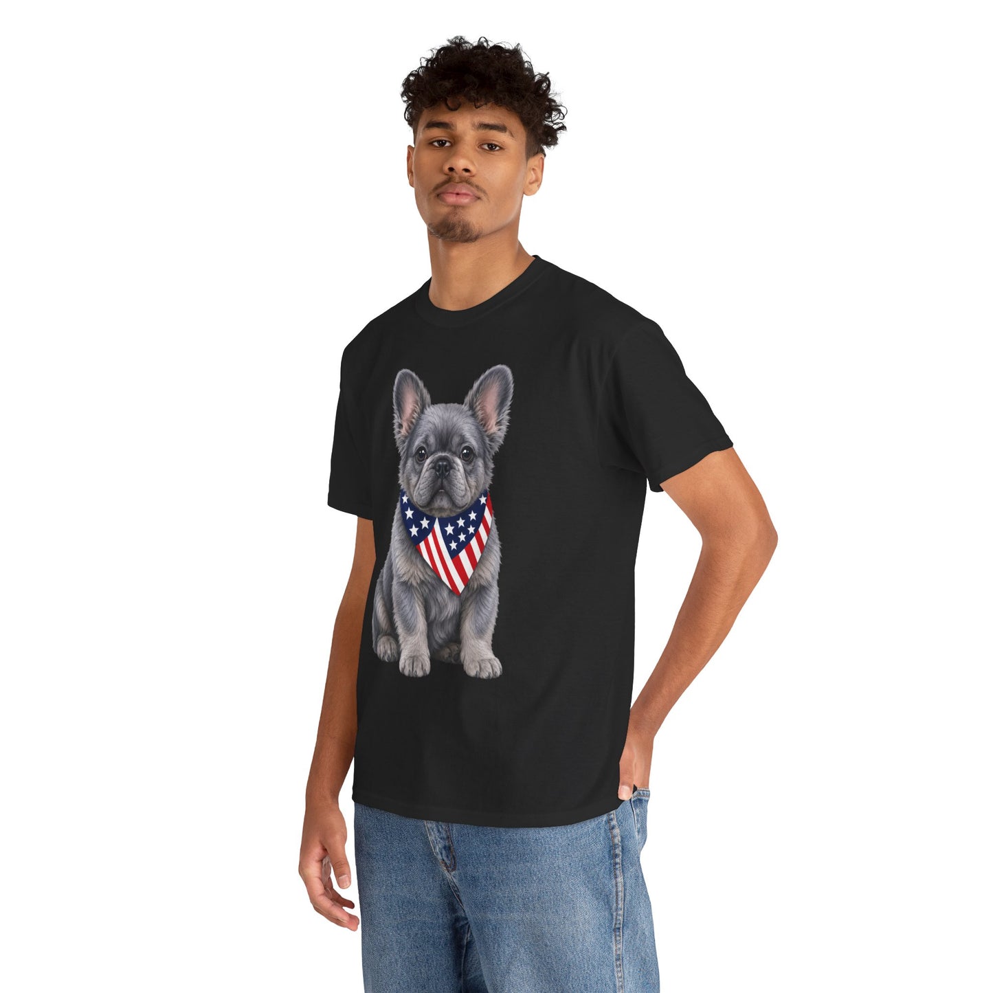 Patriotic Fluffy French Bulldog Shirt, Fluffy Frenchie American Flag Tee, Fourth of July Dog Lover Shirt, USA Fluffy Frenchie Gift