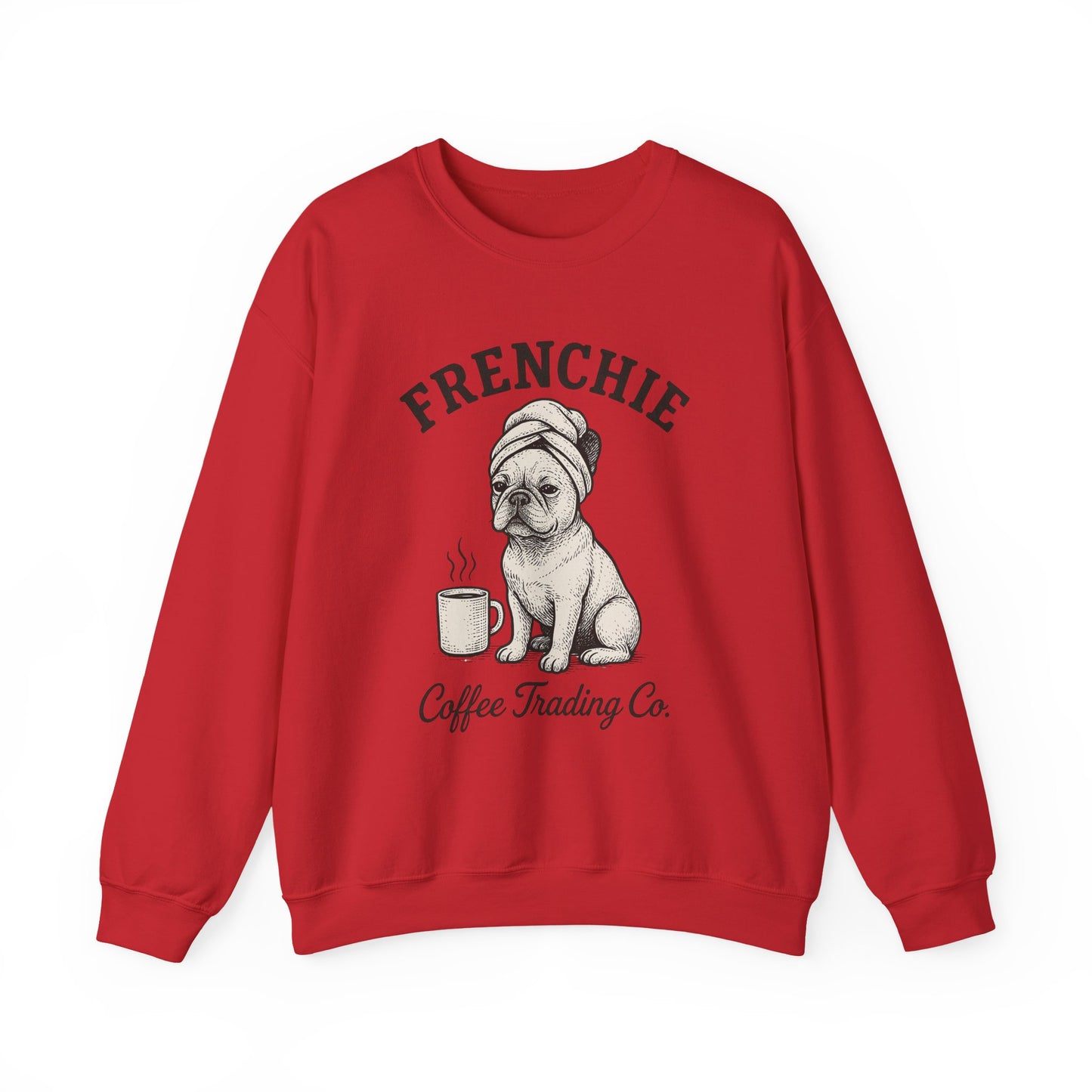 Frenchie Coffee Trading Co. Sweatshirt – Cozy French Bulldog Coffee Lover Crewneck, Vintage Café Dog Sweater, Cute Pet Gift