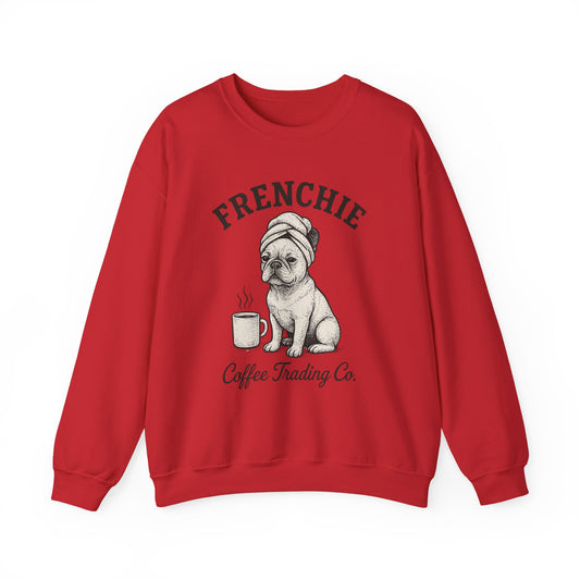 Frenchie Coffee Trading Co. Sweatshirt – Cozy French Bulldog Coffee Lover Crewneck, Vintage Café Dog Sweater, Cute Pet Gift