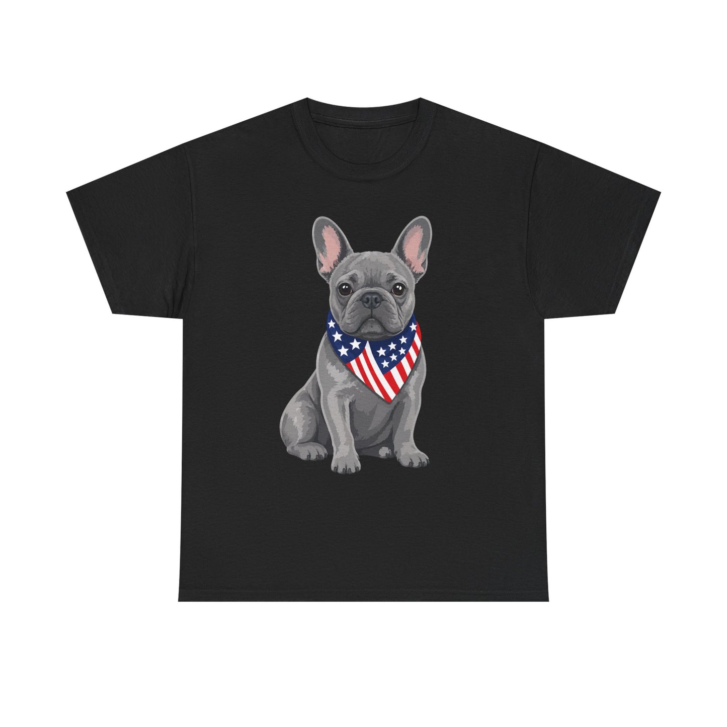 Patriotic French Bulldog Shirt, Blue Frenchie American Flag Bandana Tee, Fourth of July Dog Lover Shirt, USA French Bulldog Gift