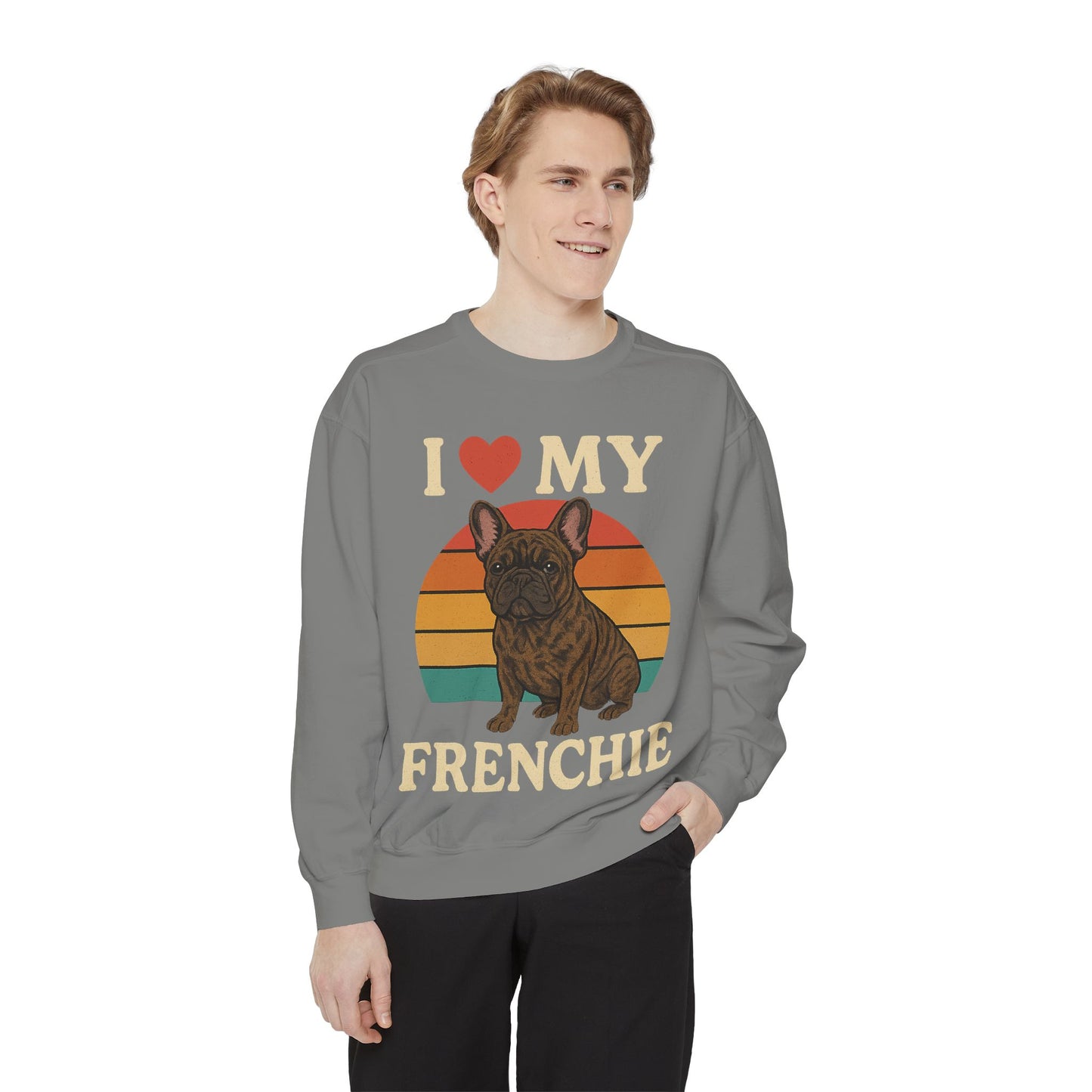Retro Brindle French Bulldog Pullover | Vintage Frenchie Sweatshirt | Cute Dog Lover Gift | Unisex Cozy French Bulldog Sweater