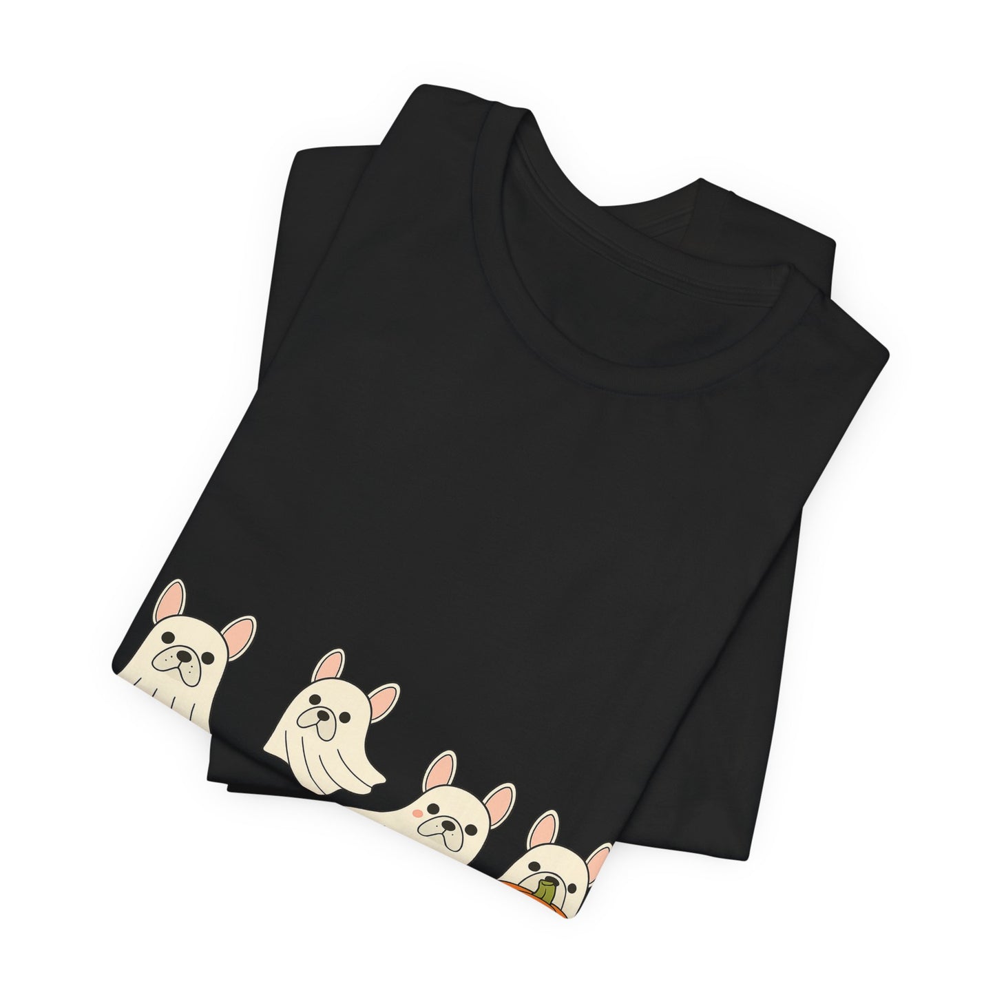 Frenchie Ghost Halloween T-Shirt | Cute French Bulldog Graphic Tee | Funny Dog Lover Spooky Season Shirt | Pumpkin Ghost Frenchie Tee