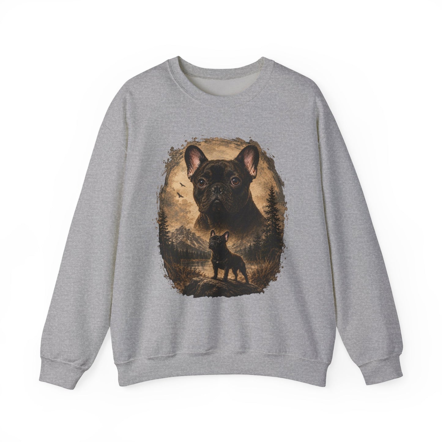 Black French Bulldog Sweatshirt, Rustic Frenchie Crewneck, Vintage Nature French Bulldog Sweatshirt, Dog Lover Gift, Black Frenchie Pullover, Camping Sweatshirt, Cozy Dog Apparel