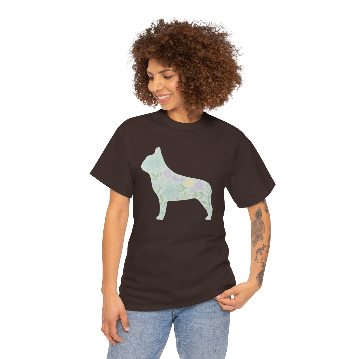 Floral French Bulldog T-Shirt | Pastel Dog Lover Tee | Soft Floral Frenchie Silhouette Shirt | Cute Gift for French Bulldog Moms