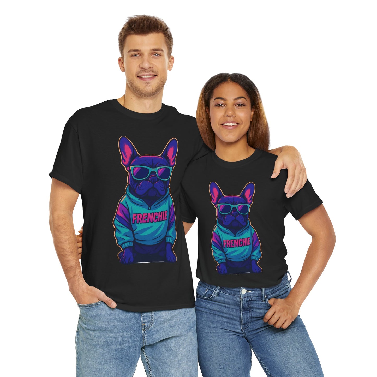 Vaporwave Frenchie T-Shirt | Retro Neon Dog Graphic | 80s Style French Bulldog Tee | Colorful Streetwear Gift for Dog Lovers | Cool Pet Apparel