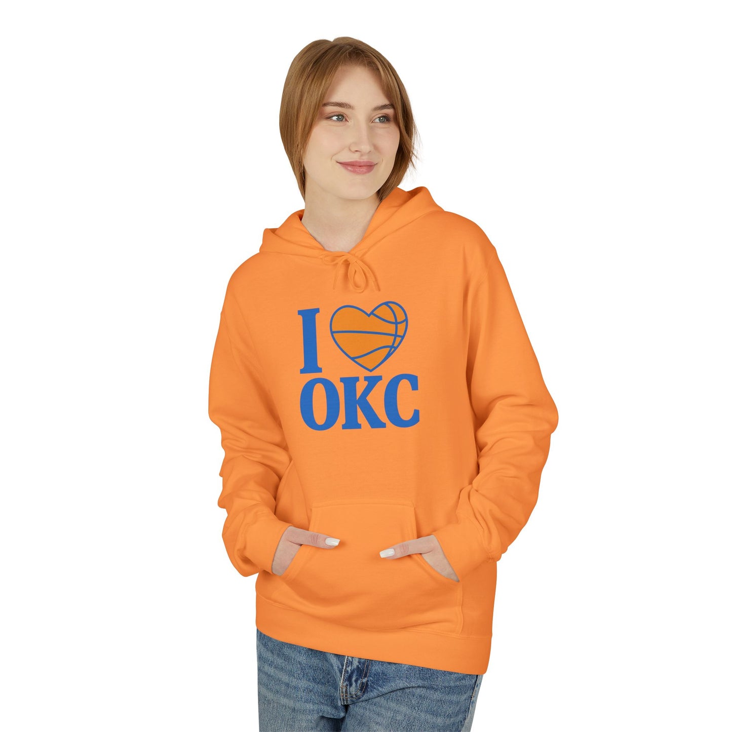 I Love OKC Basketball Hoodie | Oklahoma City Fan Pullover | Blue & Orange Game Day Sweatshirt