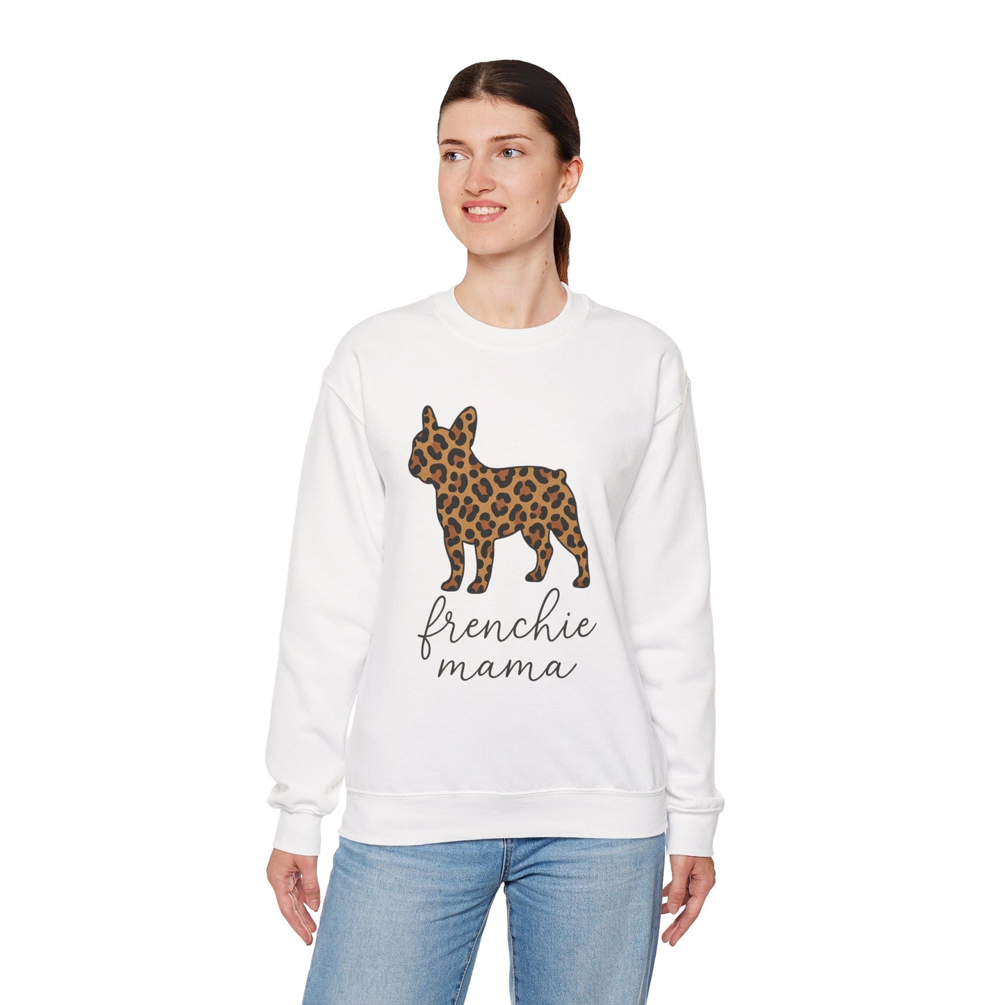 Frenchie Mama Leopard Print Sweatshirt | French Bulldog Mom Crewneck | Cheetah Print Frenchie Sweater | Dog Mom Gift | Cute Animal Print Pullover