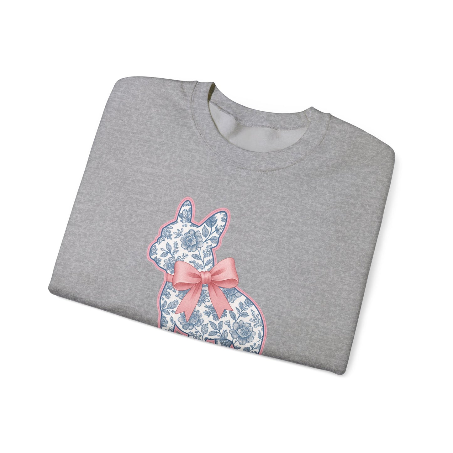 Frenchie Mama Sweatshirt – Blue Floral French Bulldog with Pink Bow, Cute Dog Mom Crewneck, French Bulldog Lover Gift, Cozy Dog Mom Sweater