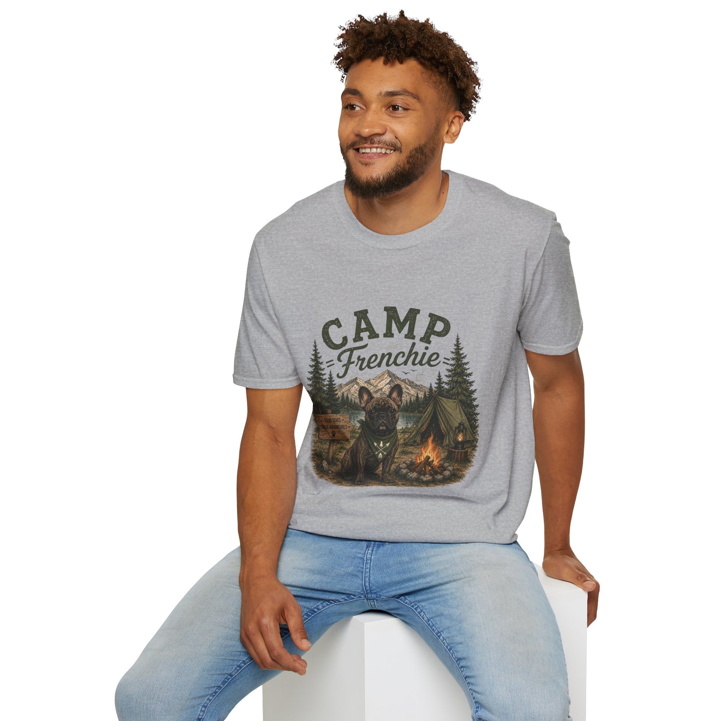 Camp Frenchie Shirt, French Bulldog Camping Shirt, Frenchie Outdoor Tee, Dog Camping Shirt, Adventure Dog Lover Gift, Campfire French Bulldog T-Shirt, Nature Graphic Tee