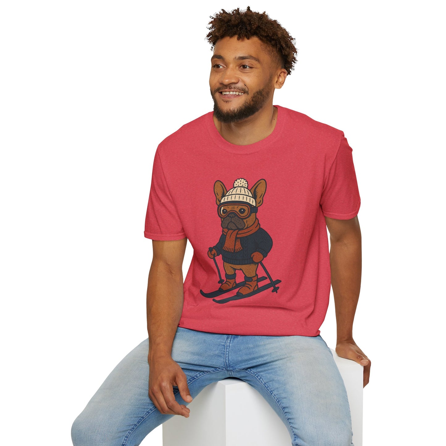 French Bulldog Skiing T-Shirt, Winter Frenchie Shirt, Ski Dog Graphic Tee, Cute Snow Dog Gift, Funny Frenchie Lover Shirt, Skiing Pup Tee