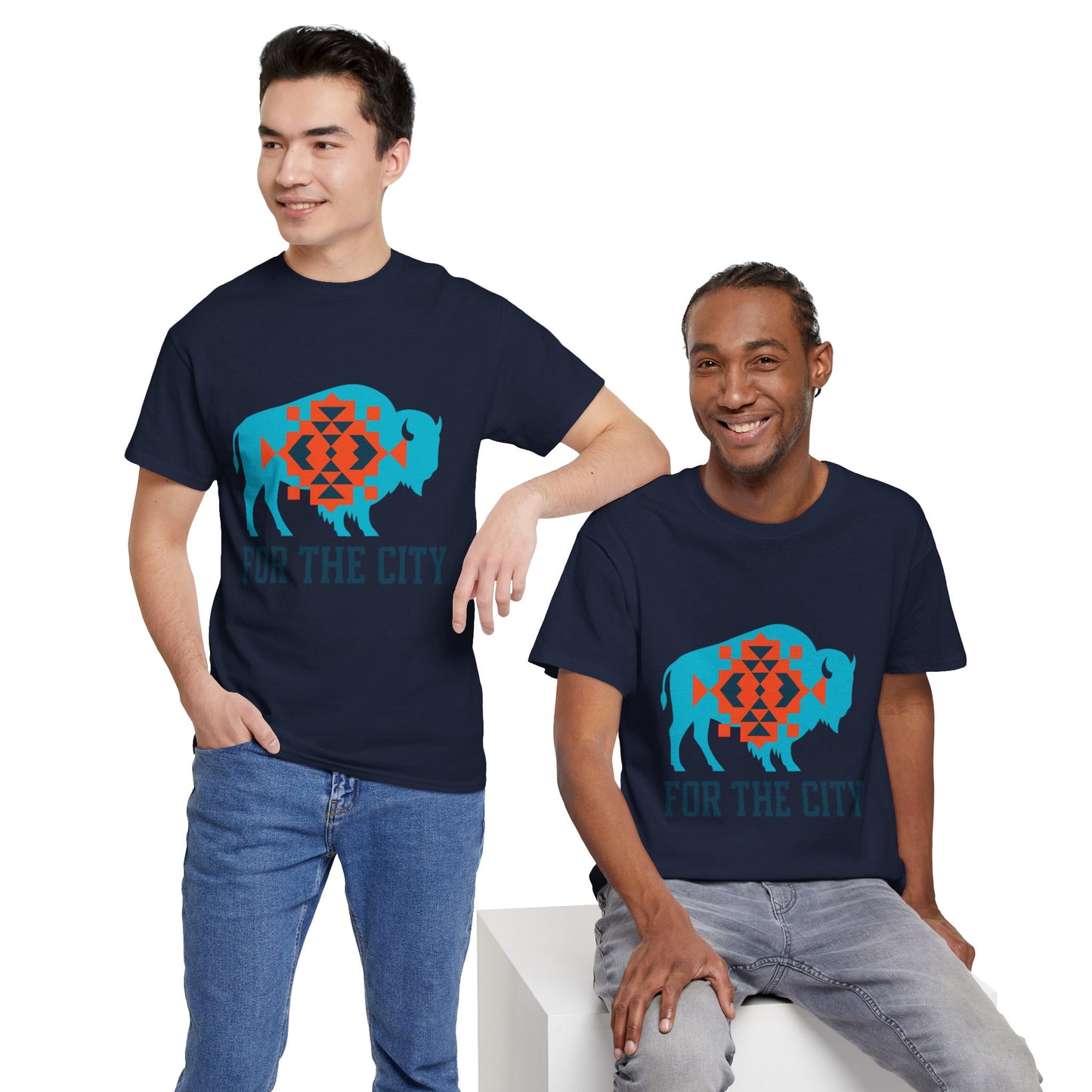 For The City Tribal Bison T-Shirt | Oklahoma Pride Tee | Blue & Orange Southwestern Bison Graphic | OKC Fan Inspired Shirt | Local Oklahoma Gift