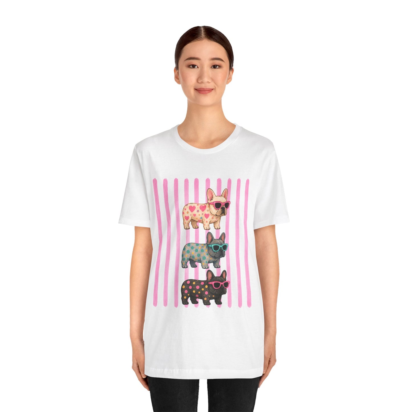 Cute French Bulldog Shirt, Pink Frenchie Sunglasses Tee, Colorful Frenchie Graphic Shirt, Dog Mom Gift, French Bulldog Lover T-Shirt