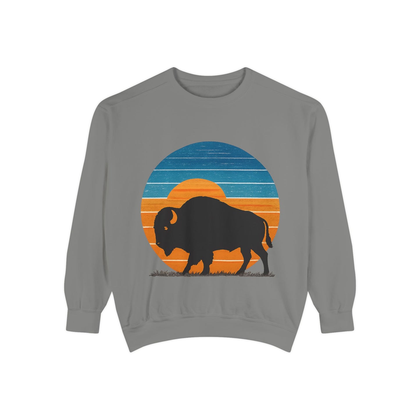 Oklahoma City Basketball Sweatshirt | Sunset Bison Pullover | Retro OKC Game Day Crewneck | Blue & Orange Thunder Inspired Sweater