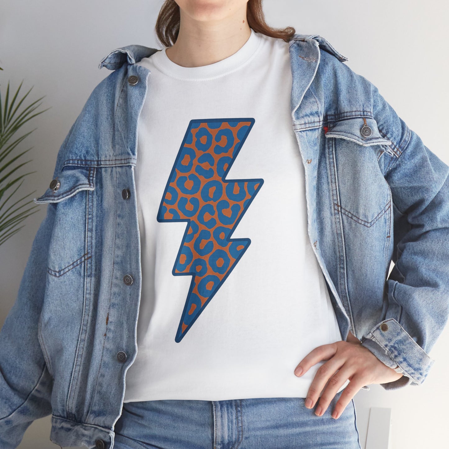 Blue Leopard Lightning Bolt T-Shirt | OKC Thunder Inspired Shirt | Orange & Blue Game Day Tee | Retro Lightning Graphic