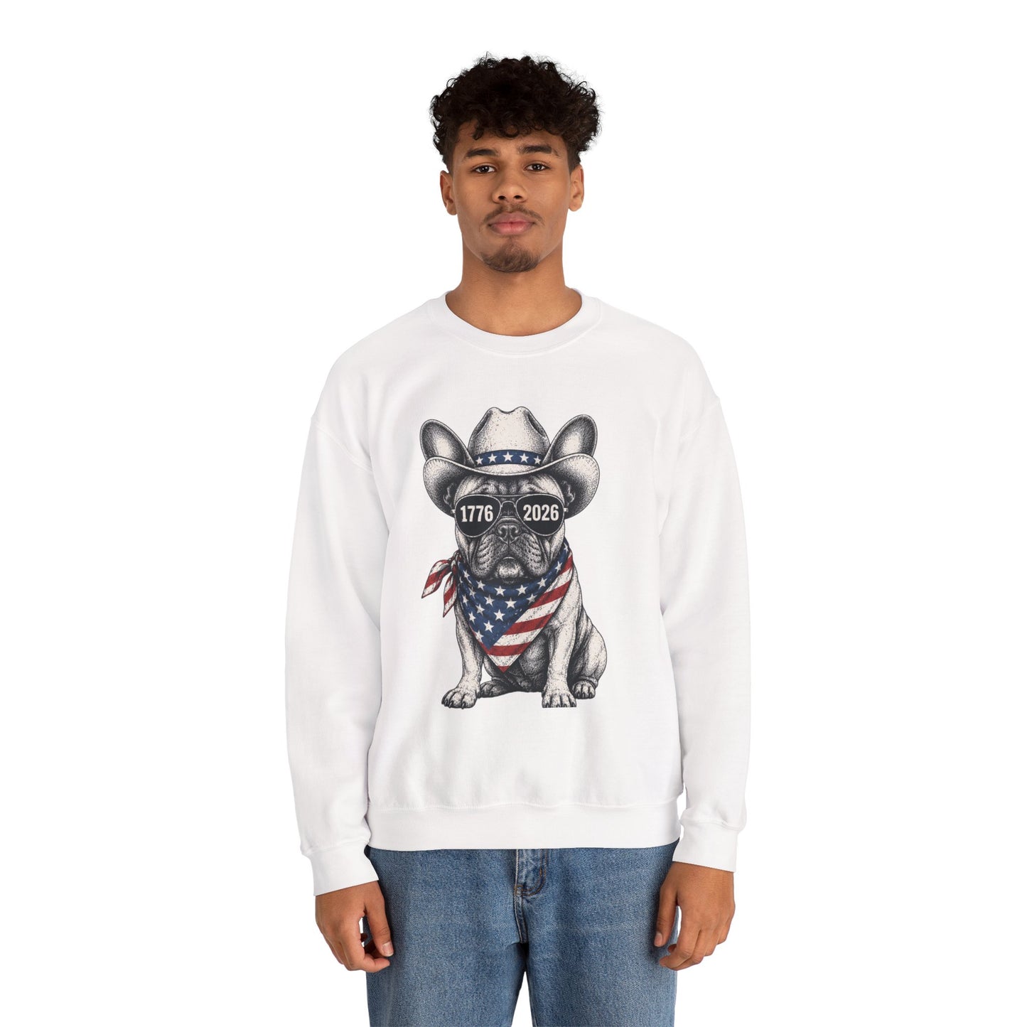 America 250 French Bulldog Sweatshirt, Patriotic Frenchie Crewneck, 1776 2026 USA Anniversary Sweatshirt, Fourth of July Dog Lover Gift