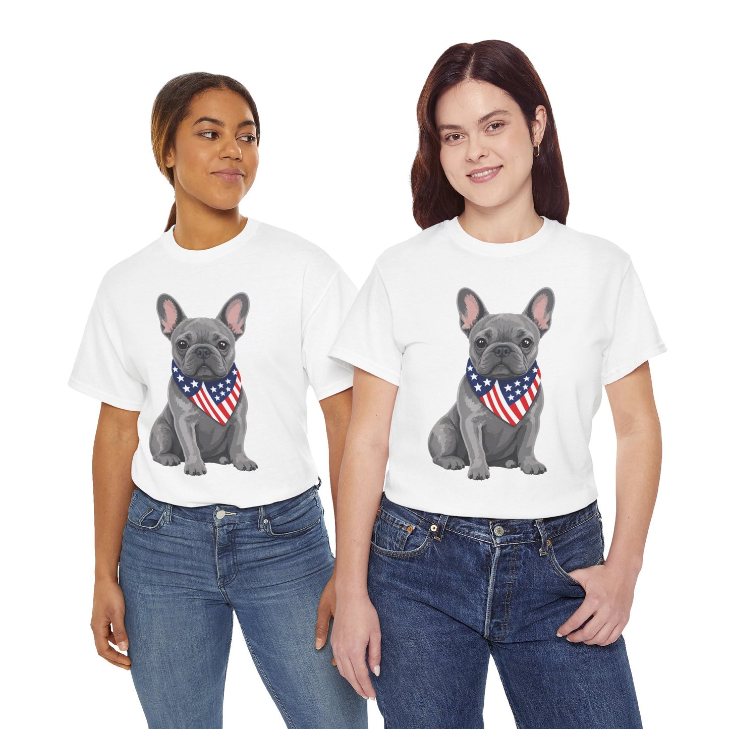Patriotic French Bulldog Shirt, Blue Frenchie American Flag Bandana Tee, Fourth of July Dog Lover Shirt, USA French Bulldog Gift
