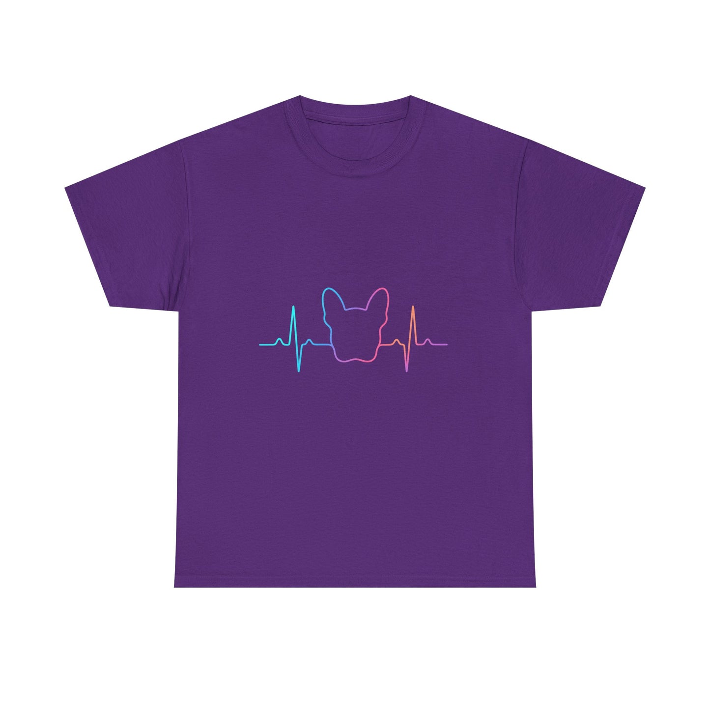 Rainbow Frenchie Heartbeat T-Shirt – Minimalist French Bulldog Line Art Tee, Neon Dog Lover Gift, Pet Mom or Dad Shirt