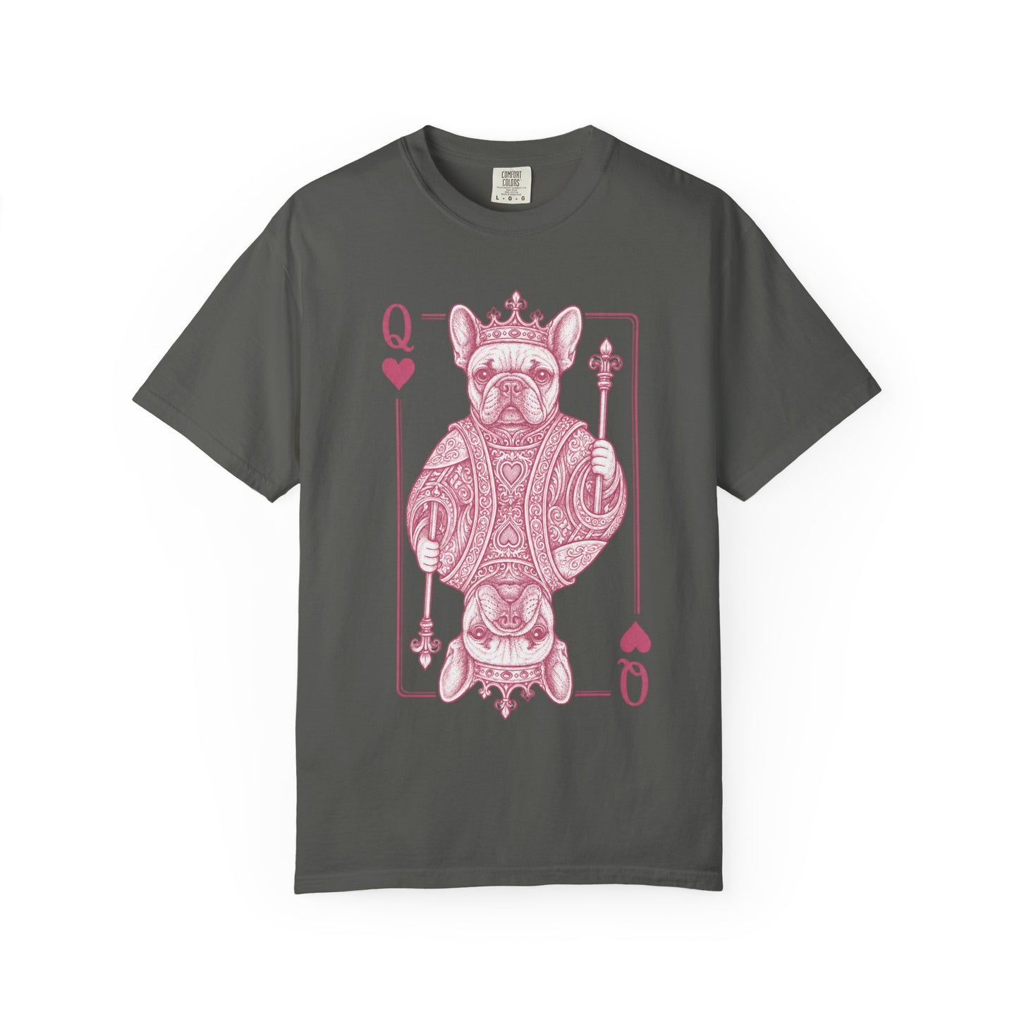 Queen of Hearts French Bulldog Shirt, Frenchie Queen Playing Card Tee, Dog Mom Gift, Cute French Bulldog Graphic Shirt, Royal Frenchie T-Shirt