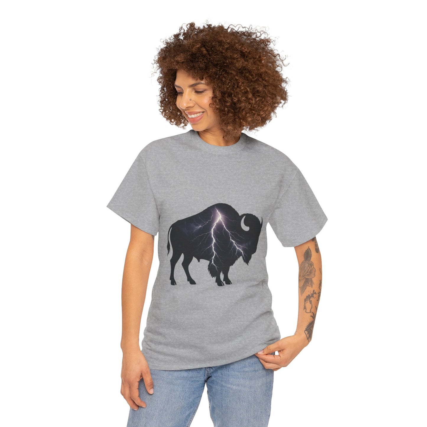 Lightning Bison T-Shirt – Oklahoma City Thunder-Inspired Tee, Electric Bison Graphic Shirt, OKC Basketball Fan Apparel