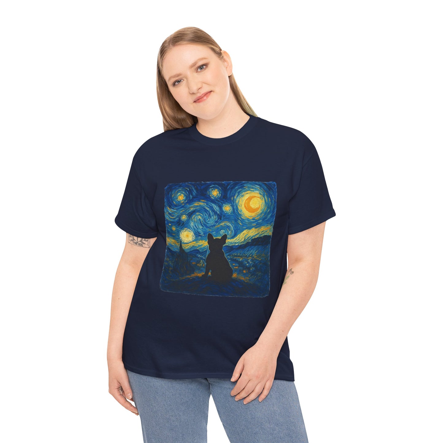 Starry Night Frenchie T-Shirt – Van Gogh Inspired French Bulldog Tee, Artistic Dog Lover Shirt, Unique Gift for Pet Moms & Dads