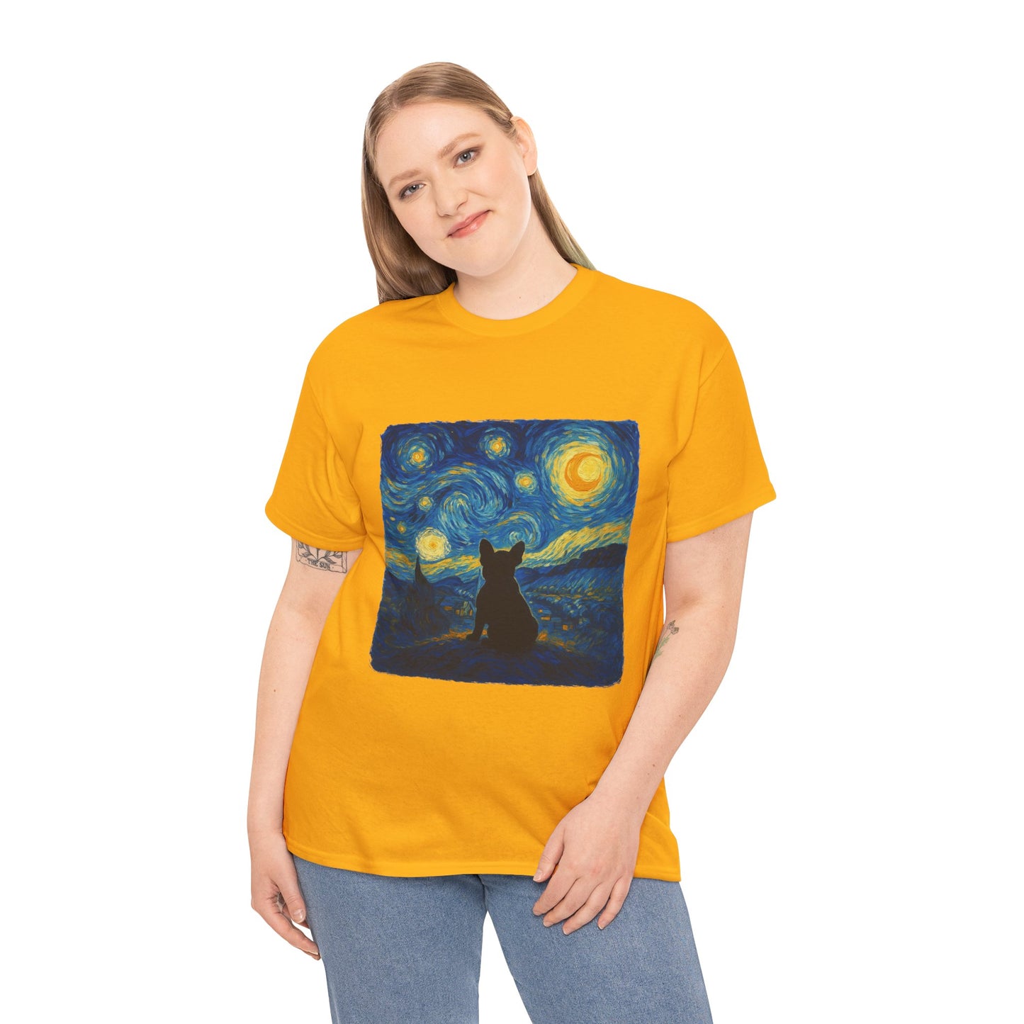 Starry Night Frenchie T-Shirt – Van Gogh Inspired French Bulldog Tee, Artistic Dog Lover Shirt, Unique Gift for Pet Moms & Dads