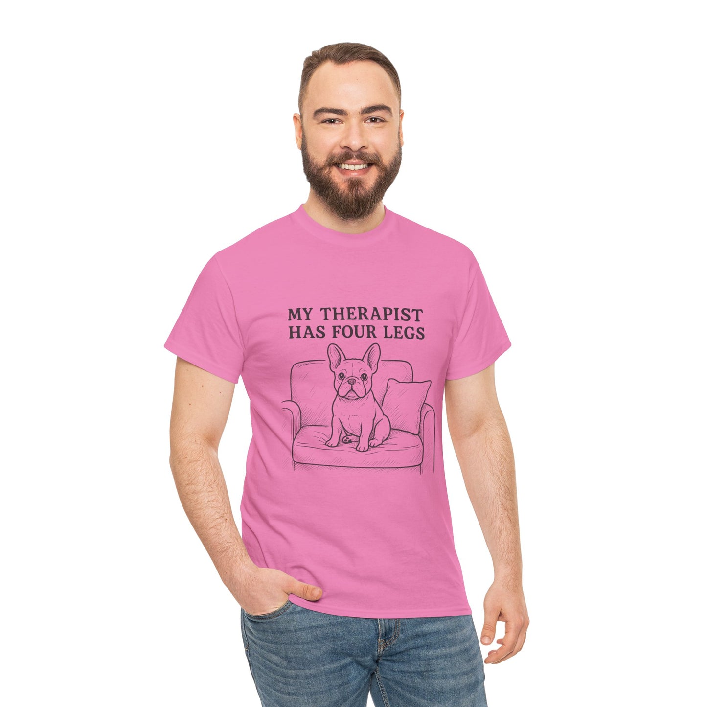 My Therapist Has Four Legs French Bulldog Shirt – Funny Dog Lover Tee, Frenchie Owner Gift, Mental Health Humor Shirt, Cute Pet Apparel