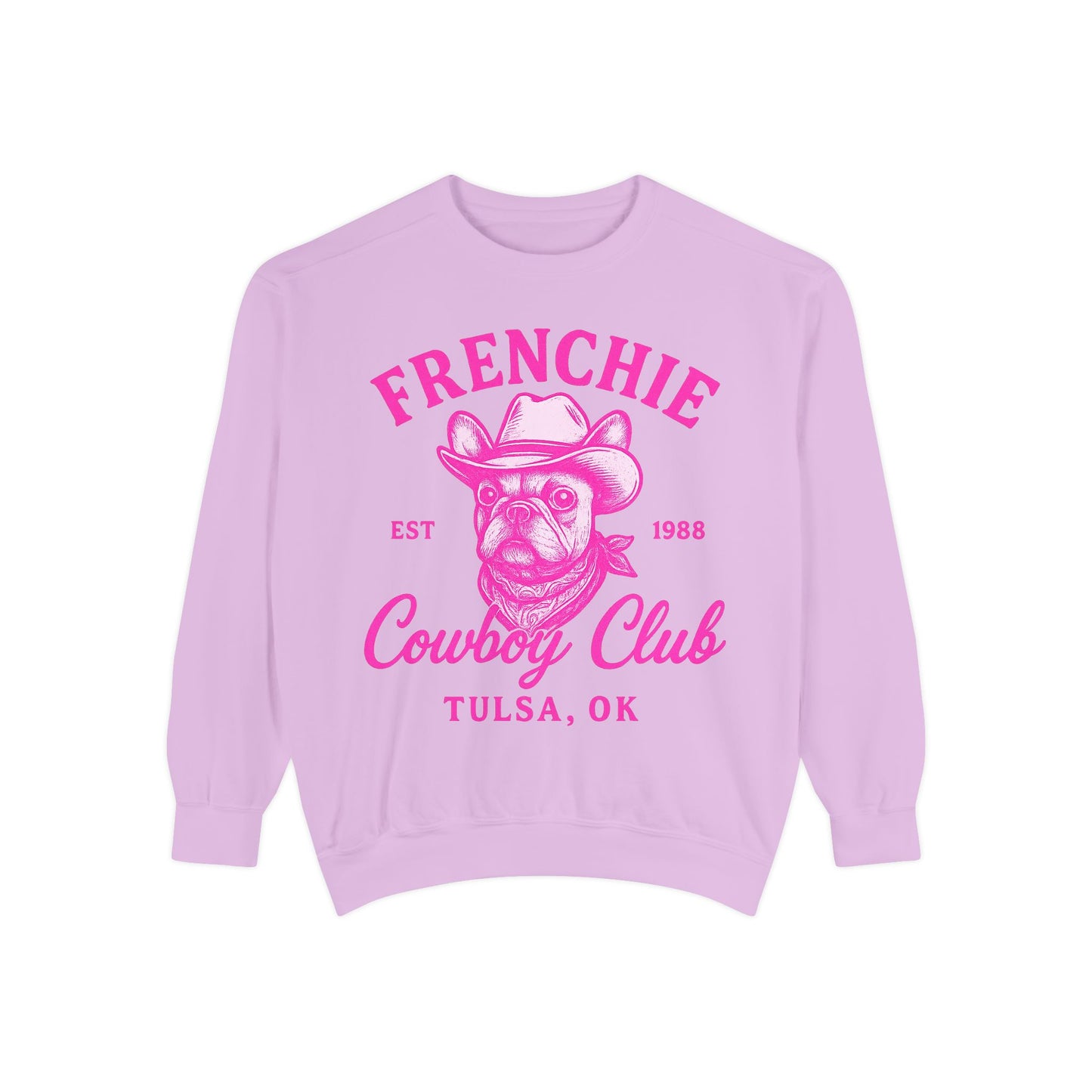 Frenchie Cowboy Club Sweatshirt | Western French Bulldog Pullover | Retro Country Dog Lover Crewneck | Tulsa Oklahoma Cowboy Graphic Sweater