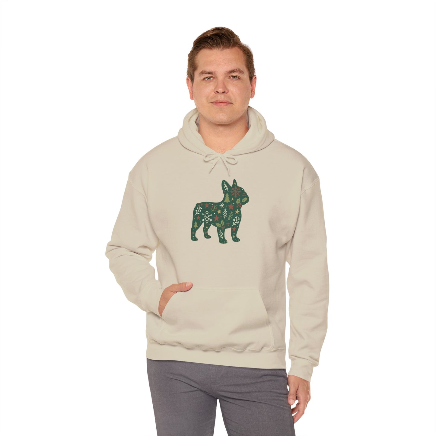Christmas Frenchie Hoodie | Holiday French Bulldog Sweatshirt | Cute Dog Mom Gift | Frenchie Lover Xmas Hoodie | Winter Dog Silhouette Pullover