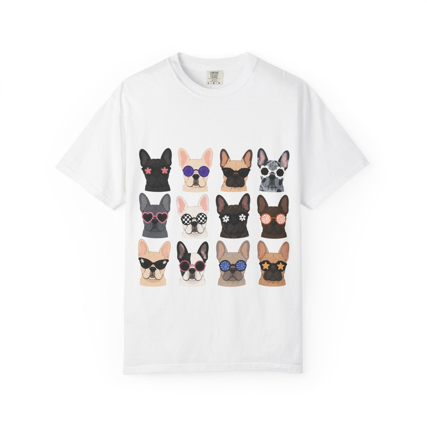 French Bulldog Sunglasses Shirt, Frenchie Faces Tee, Cute French Bulldog Shirt, Colorful Frenchie Dog Lover Gift, Dog Mom Graphic Tee