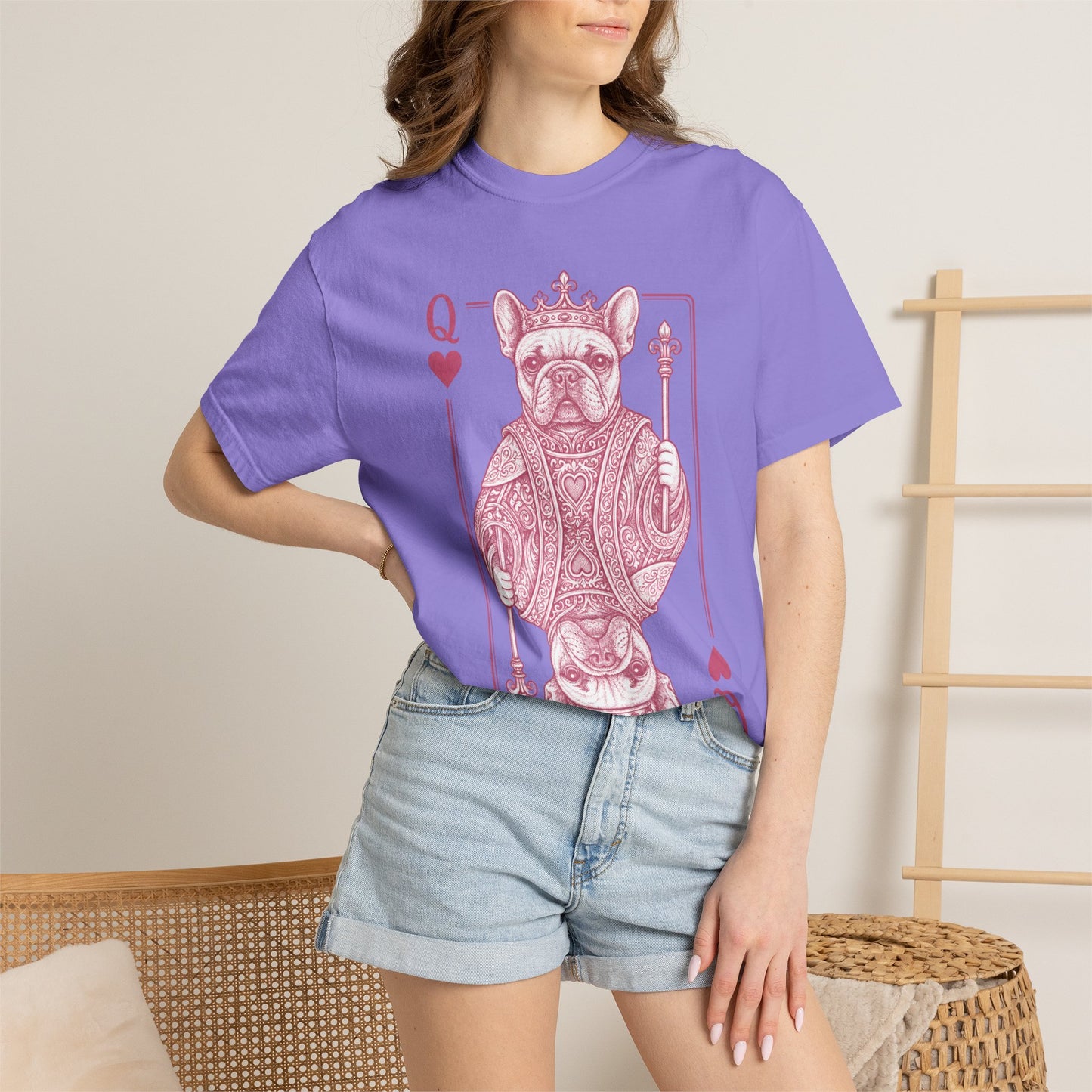 Queen of Hearts French Bulldog Shirt, Frenchie Queen Playing Card Tee, Dog Mom Gift, Cute French Bulldog Graphic Shirt, Royal Frenchie T-Shirt