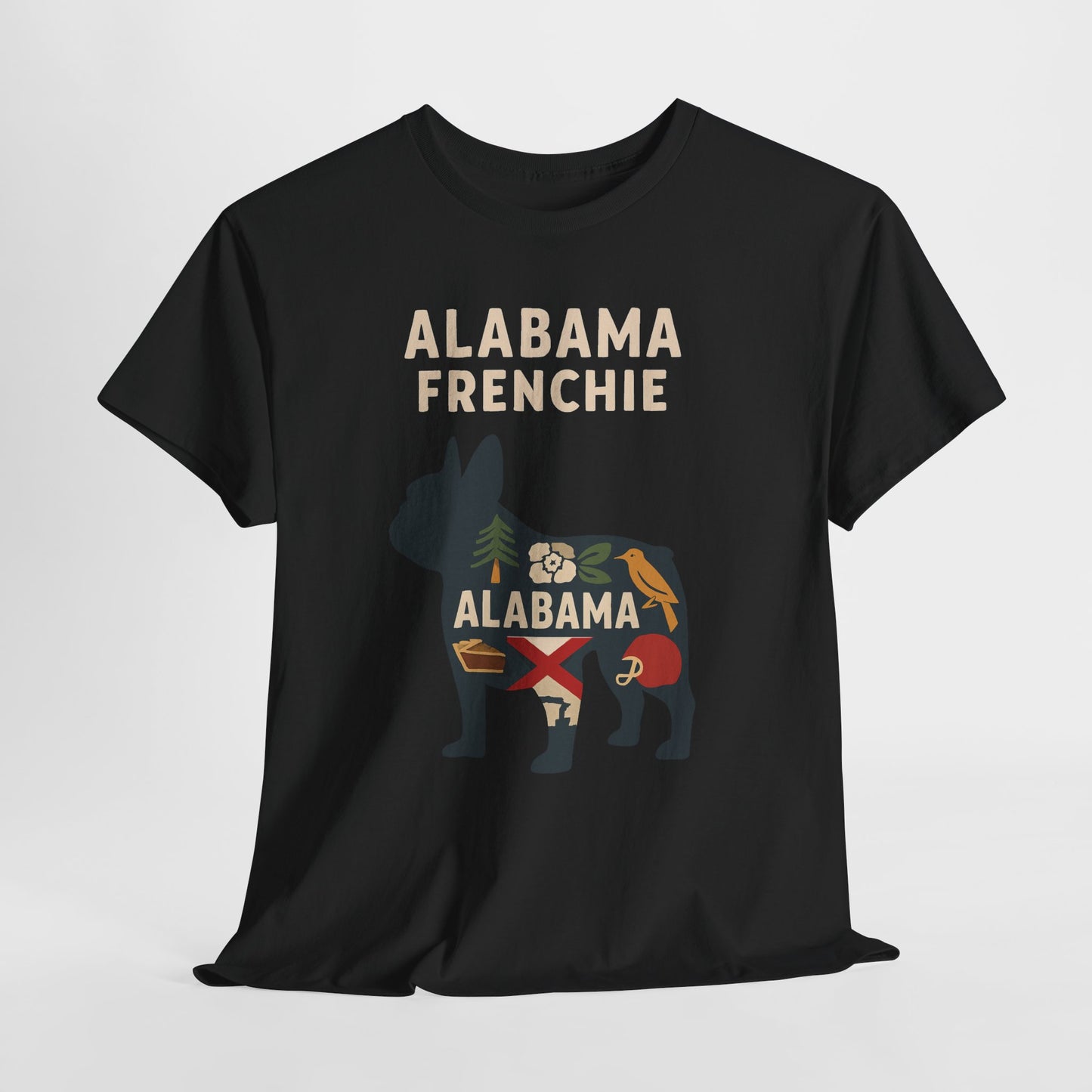 Alabama Frenchie T-Shirt – French Bulldog State Pride Tee, Retro Alabama Dog Lover Shirt, Southern Frenchie Gift for Pet Lovers