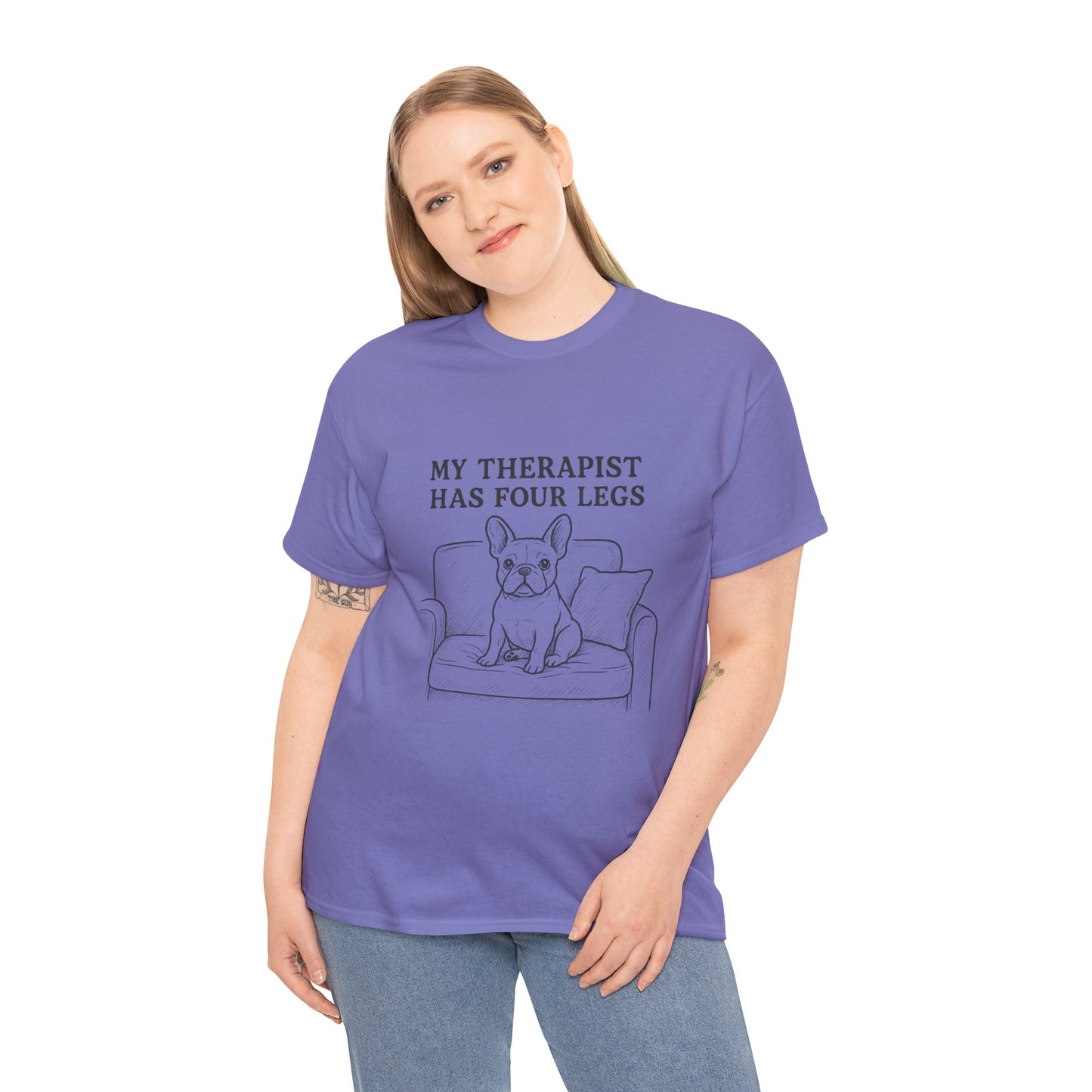 My Therapist Has Four Legs French Bulldog Shirt – Funny Dog Lover Tee, Frenchie Owner Gift, Mental Health Humor Shirt, Cute Pet Apparel