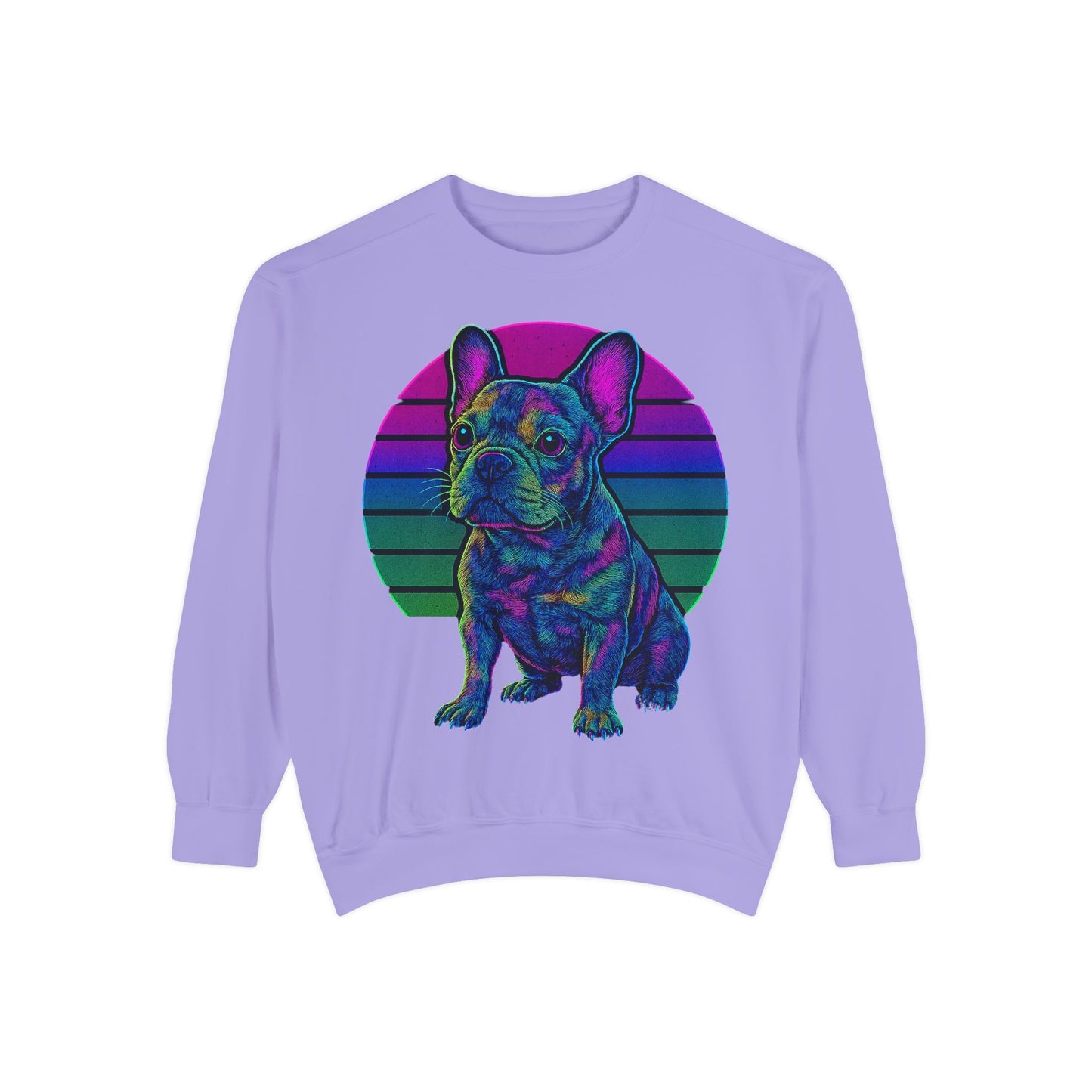 Neon French Bulldog Sweatshirt | Retro 80s Frenchie Pullover | Colorful Dog Lover Crewneck