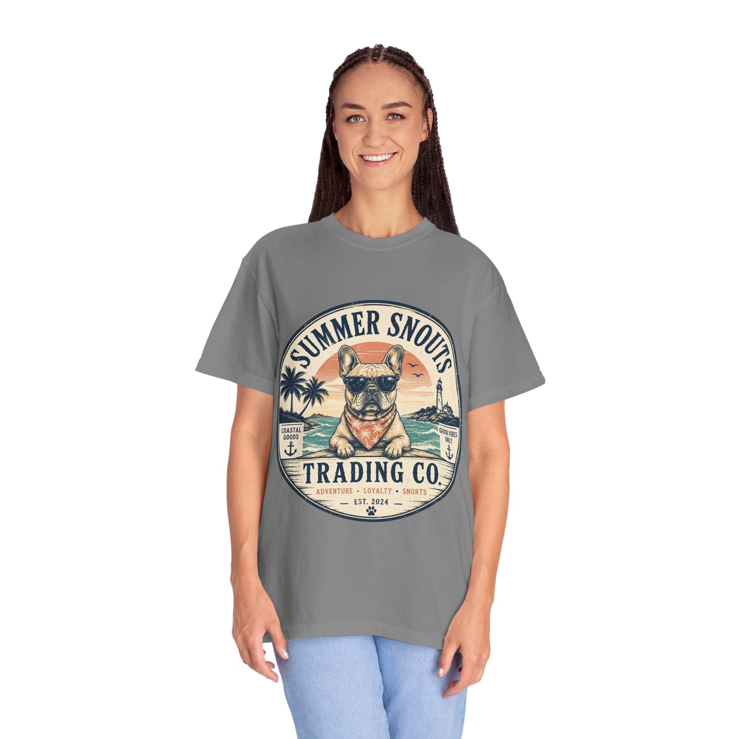 Summer Snouts Trading Co. T-Shirt — Vintage Beach French Bulldog Graphic Tee