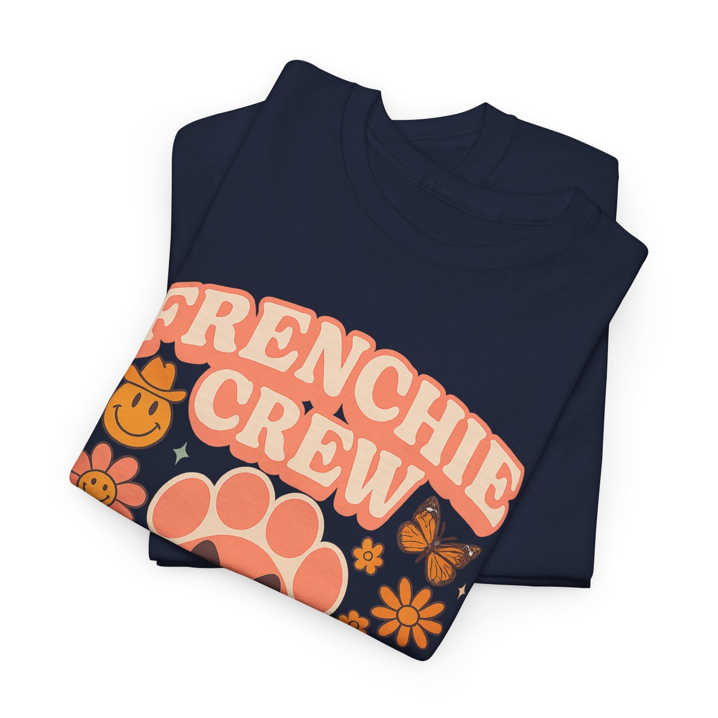 Frenchie Crew T-Shirt | Retro 70s Floral French Bulldog Tee | Groovy Dog Mom Shirt | Frenchie Lover Gift | Vintage Aesthetic Graphic Tee