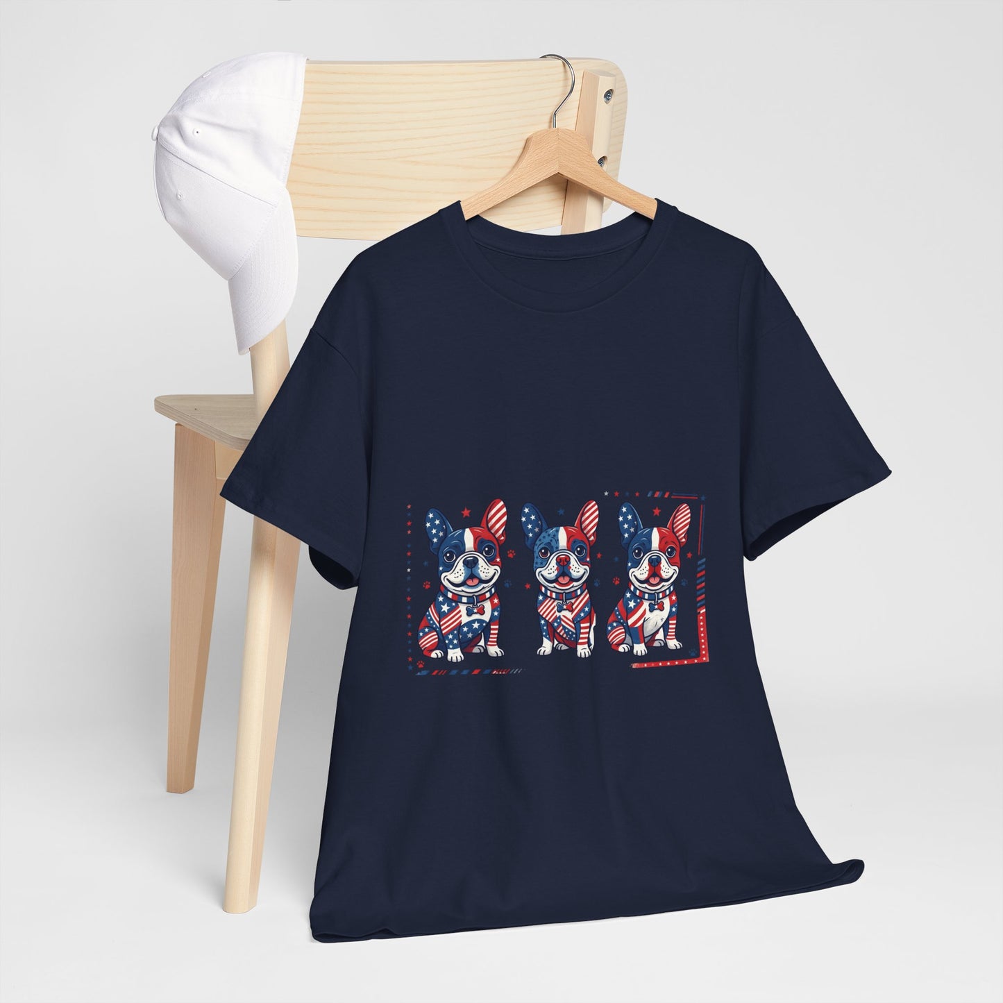 Patriotic French Bulldog Shirt, American Flag Frenchie Trio Tee, Fourth of July Dog Lover Shirt, USA French Bulldog Gift, Frenchie Mom Shirt