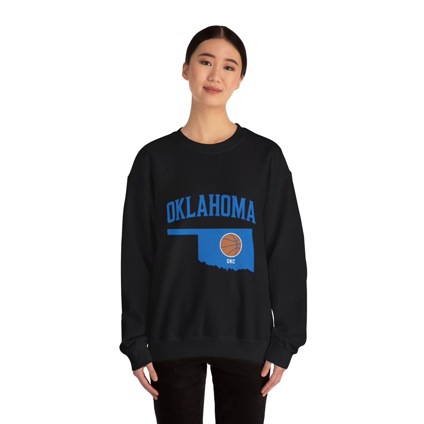 Oklahoma Basketball Sweatshirt | OKC State Outline Pullover | Blue and Orange Game Day Crewneck | Retro Oklahoma Sports Sweater
