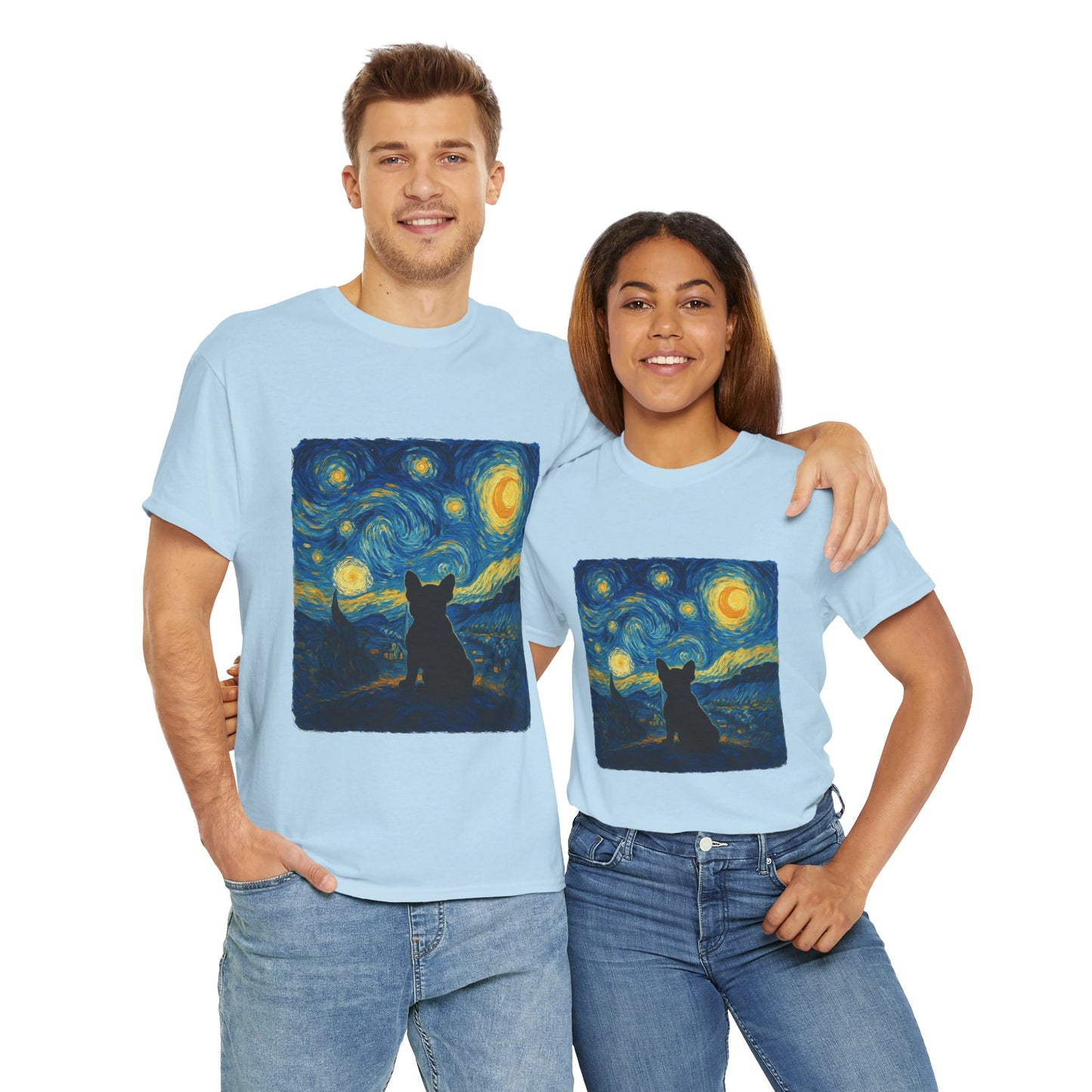 Starry Night Frenchie T-Shirt – Van Gogh Inspired French Bulldog Tee, Artistic Dog Lover Shirt, Unique Gift for Pet Moms & Dads