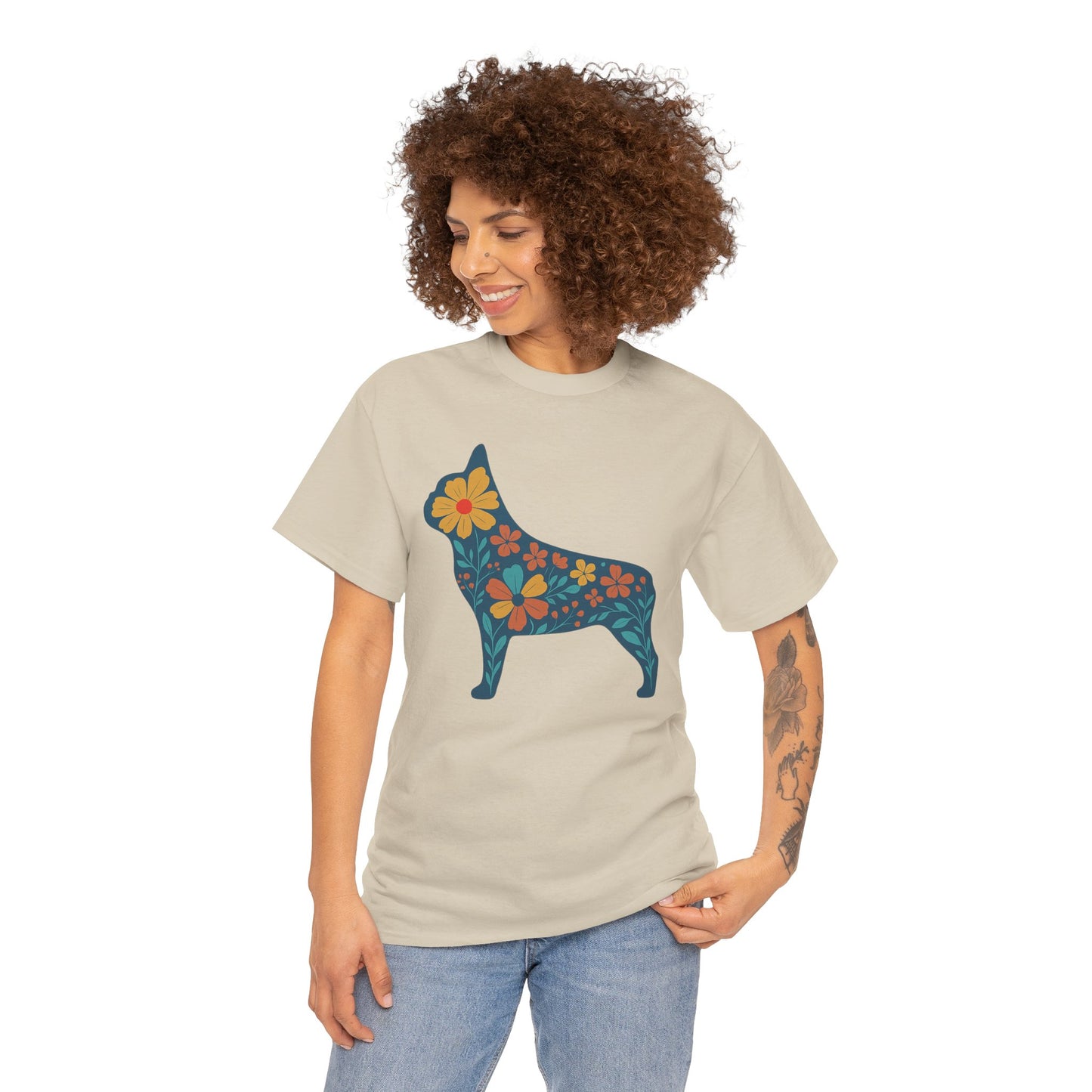 Floral Frenchie T-Shirt | Bright Flower French Bulldog Tee | Cute Dog Lover Shirt | Retro Pet Mom Gift | Boho Botanical Frenchie Graphic Tee