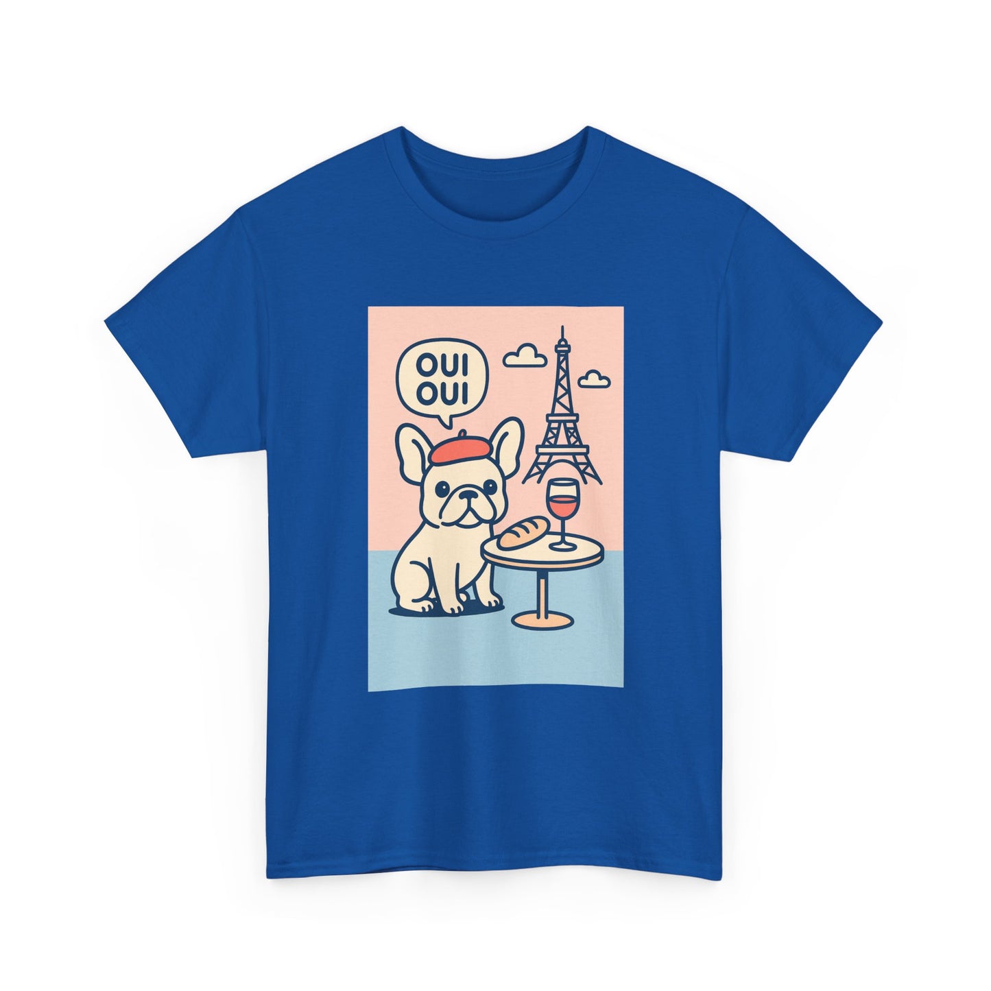 Oui Oui Frenchie Paris T-Shirt – Cute French Bulldog Café Tee, Paris Dog Lover Shirt, Beret & Baguette Graphic, French Bulldog Gift for Women & Men