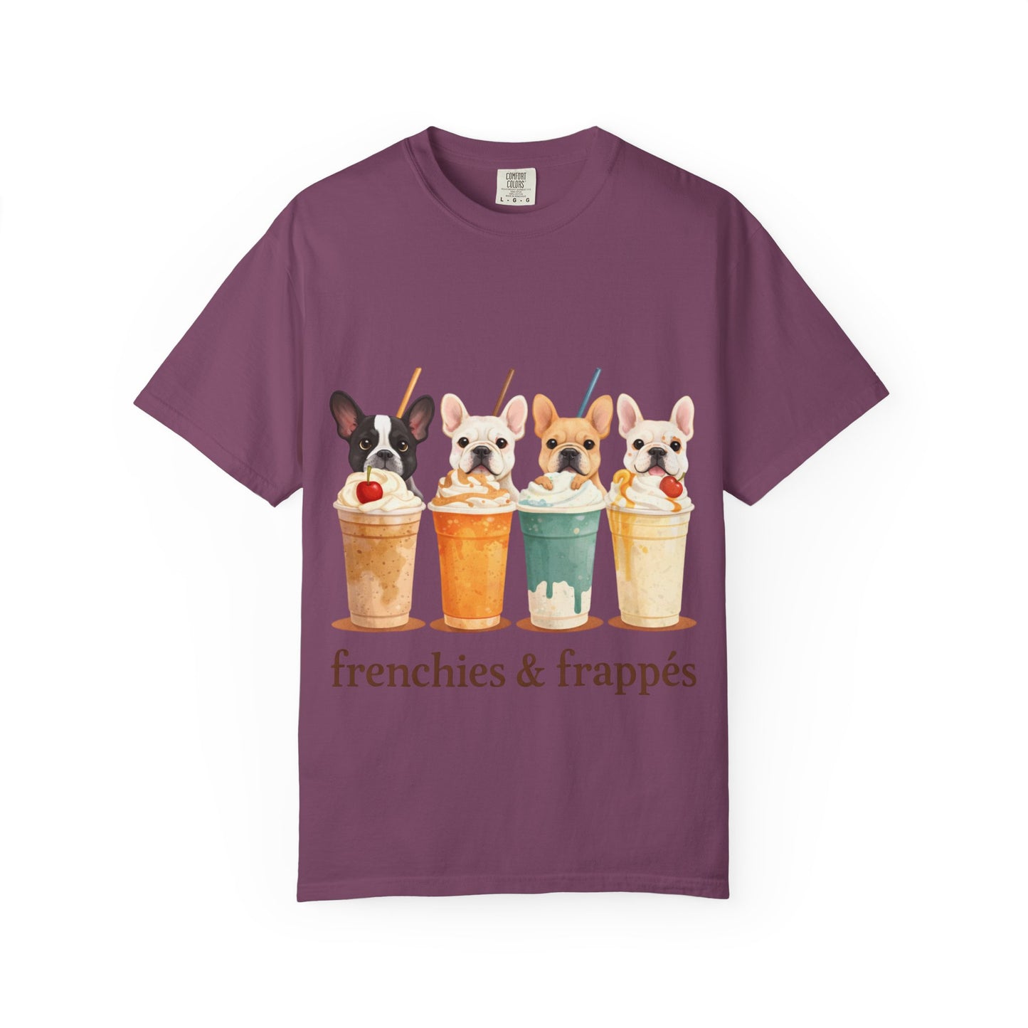 Frenchies & Frappés Shirt, French Bulldog Coffee Shirt, Cute Frenchie Café Tee, Coffee Lover Dog Shirt, Dog Mom Gift, French Bulldog Graphic Tee