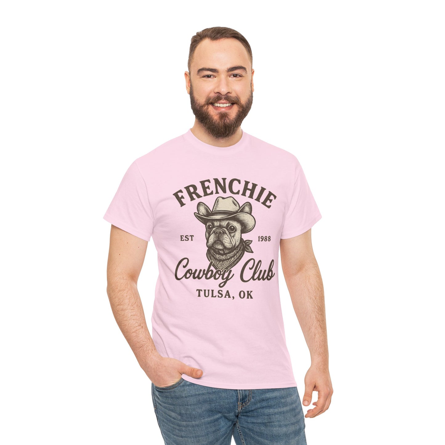 Frenchie Cowboy Club T-Shirt | Western French Bulldog Tee | Tulsa Oklahoma Dog Lover Shirt | Vintage Cowboy Graphic | Country Pet Gift