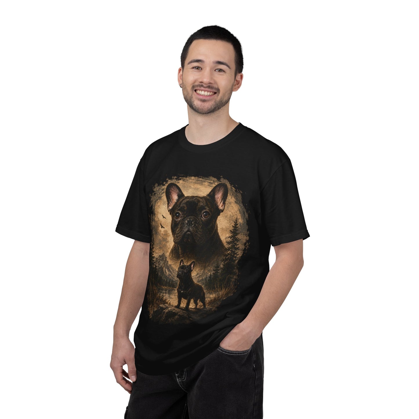 Black French Bulldog Shirt, Vintage Frenchie Nature Tee, Rustic French Bulldog Shirt, Dog Lover Gift, Frenchie Mountain Landscape Tee, Outdoors Dog Shirt, French Bulldog Art