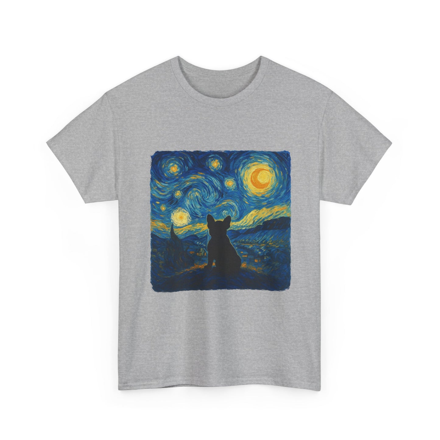 Starry Night Frenchie T-Shirt – Van Gogh Inspired French Bulldog Tee, Artistic Dog Lover Shirt, Unique Gift for Pet Moms & Dads
