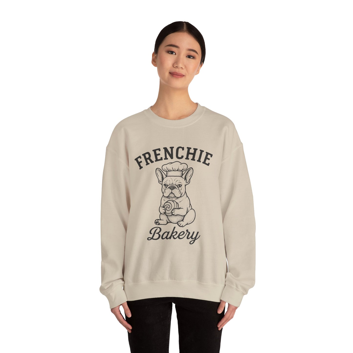 Frenchie Bakery Sweatshirt – Cozy French Bulldog Chef Crewneck, Funny Dog Lover Gift, Vintage Bakery-Inspired Frenchie Sweater