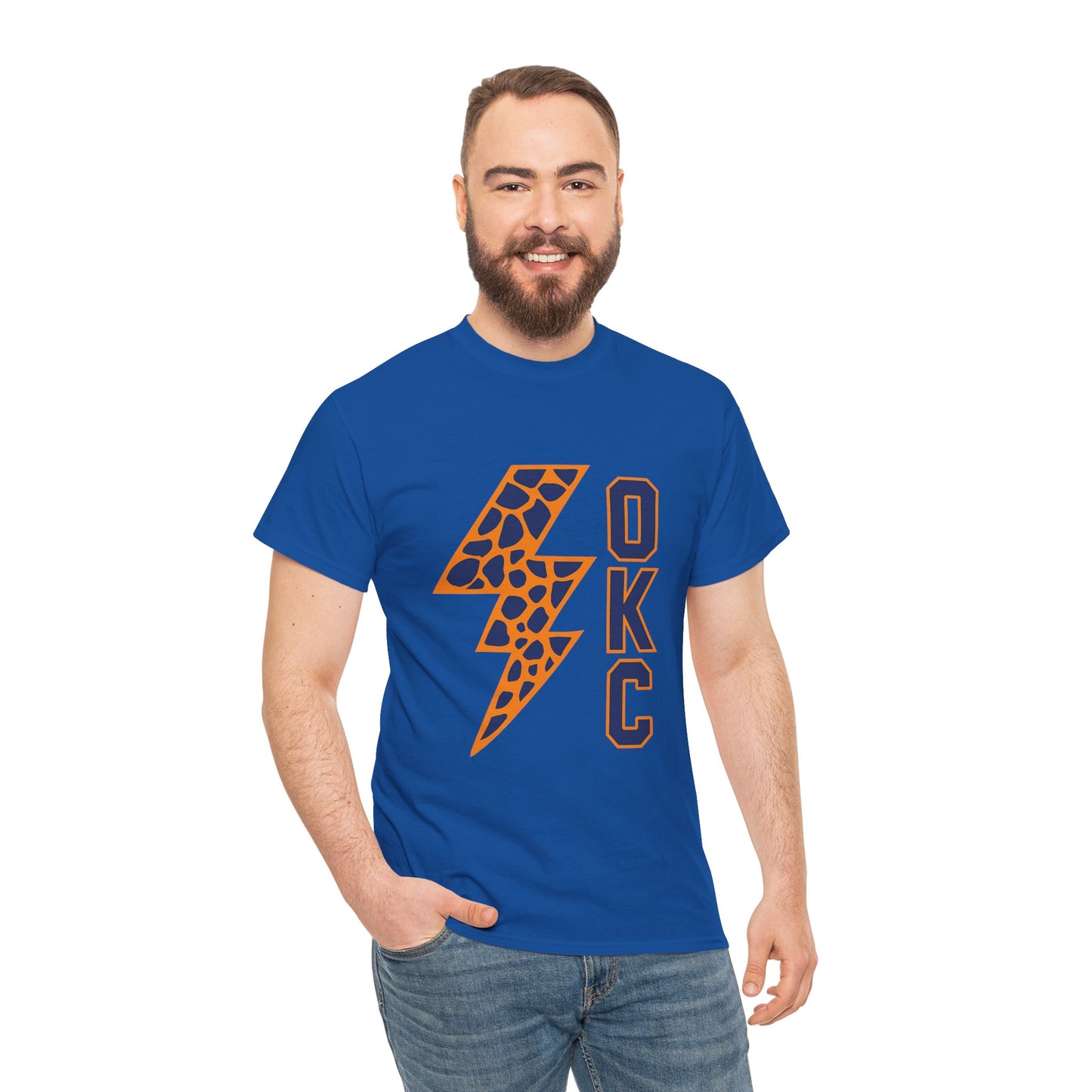 OKC Leopard Lightning Bolt T-Shirt | Oklahoma City Basketball | Blue & Orange Game Day Tee
